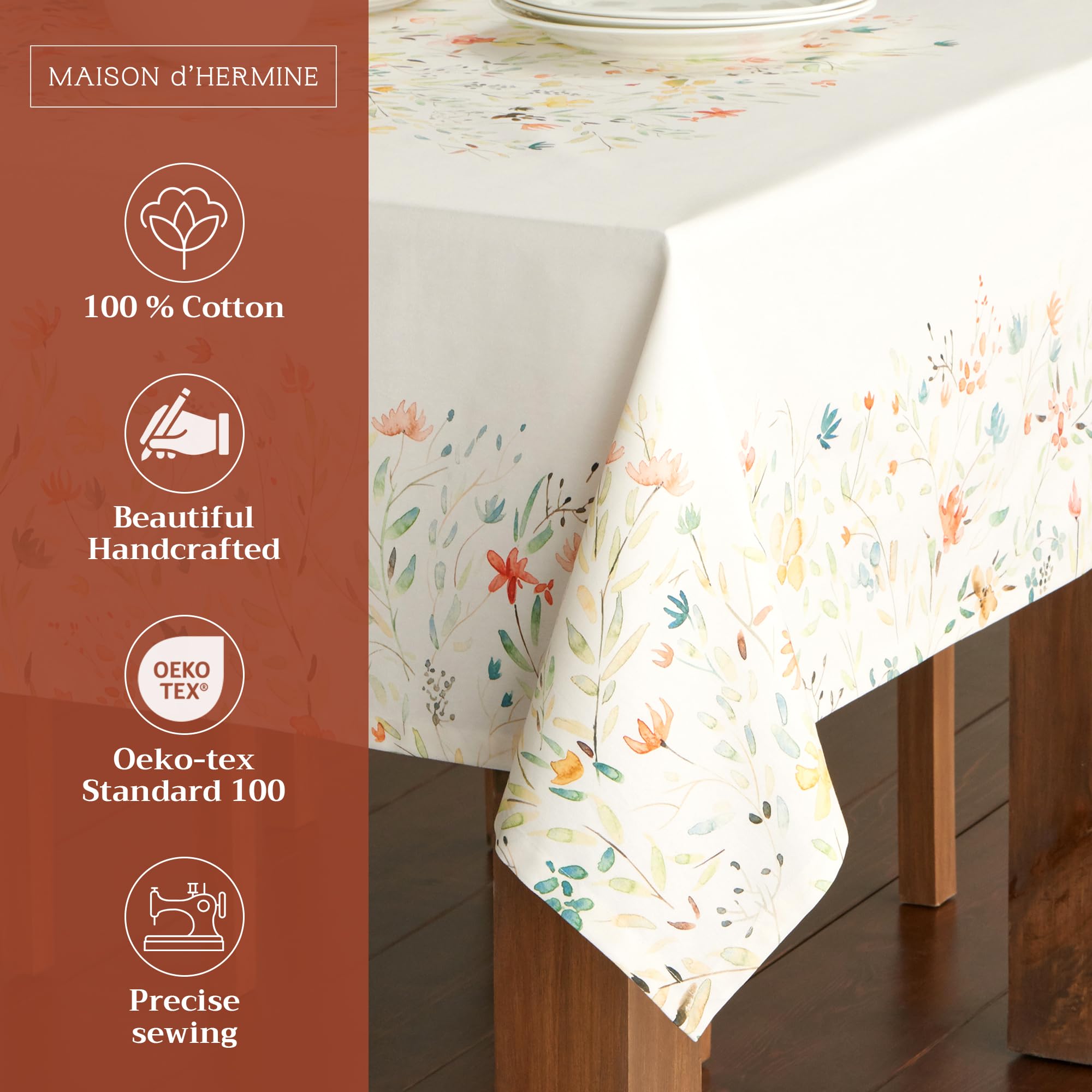 Maison D' Hermine Colmar 100% Cotton Tablecloth Kitchen Dining Table Cloth For Square Tables Farmhouse Tabletop Cover For Partie