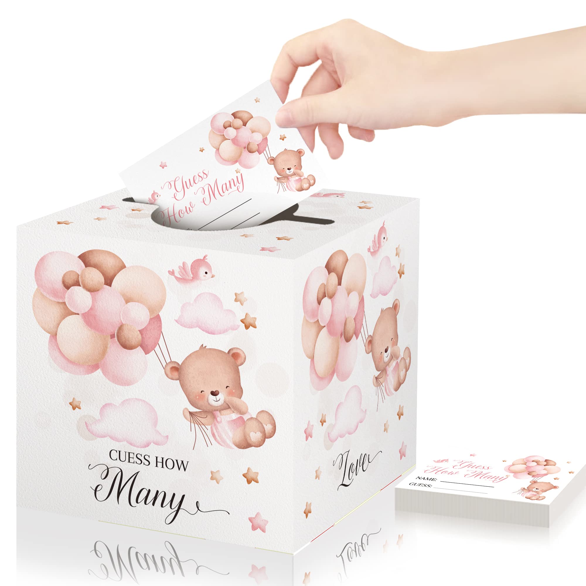 Azbuk Balloon Bears Baby Shower Game Cards With Box, Guess How Many, Baby Shower Game With Box And 50 Guessing Cards, Baby Showe