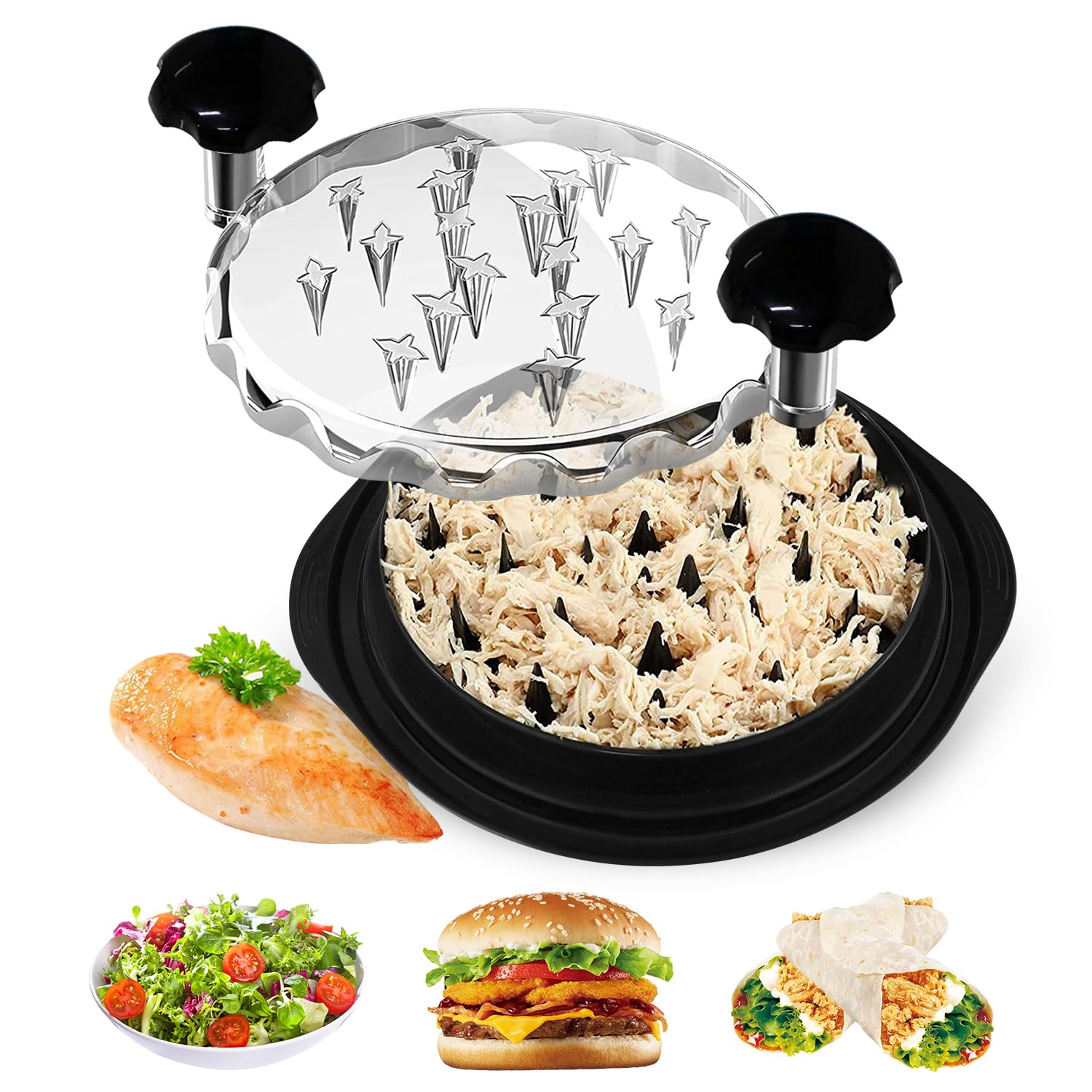 Vitoler Pro Chicken Shredder Tool, 108 Chicken Breast Shredder Tool Twist,Chicken Grinder Withtransparent Lid,Ergonomic Handle,N