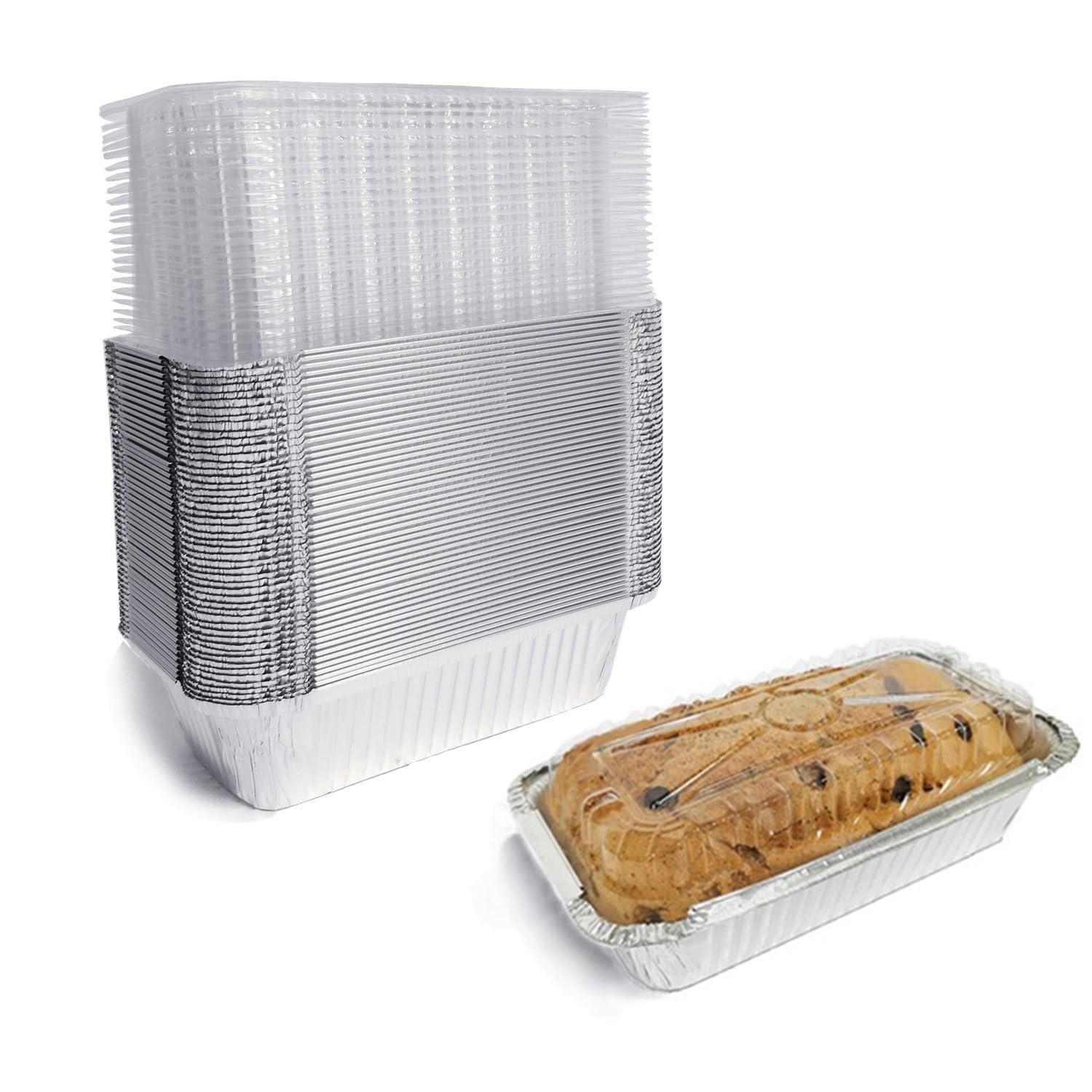 SINTOP Aluminum Bread Pans Disposable  8x4 Loaf Pans with Lids  50 Pack  Dessert Boxes - Perfect for Baking  Storing  Takeout