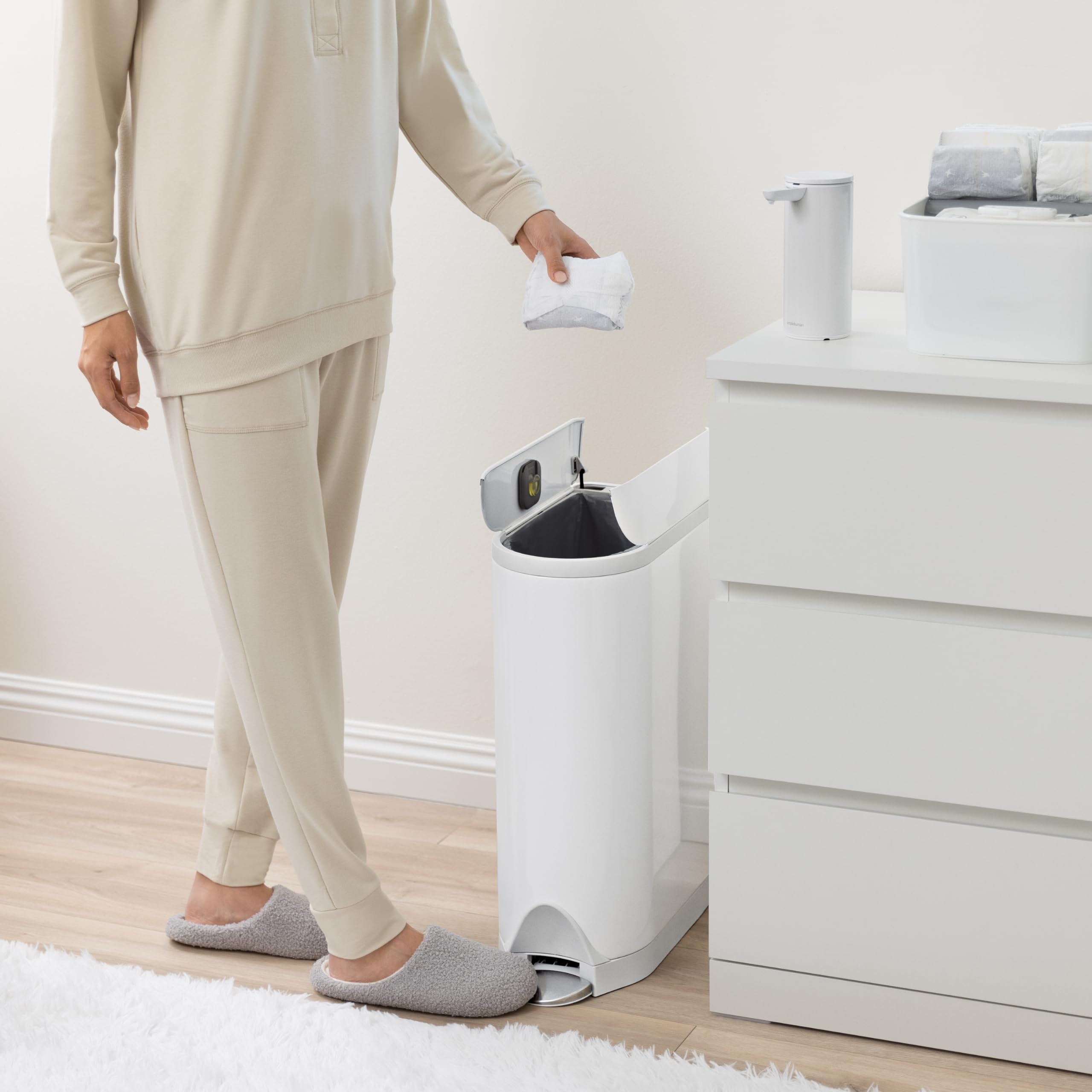 Simplehuman Diaper Can With Odor Control System (Odorsorb Pods And Odorsorb Liners), 18 Liter/ 4.8 Gallon, White Stainless Steel