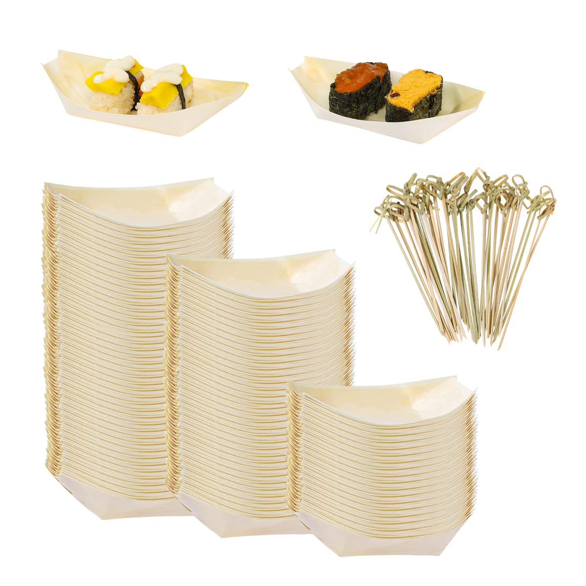 Wathfkcu 5.7 Inch Disposable Bamboo Wooden Sushi Boat Plate Bamboo Appetizer Plates Dishes Sushi Serving Tray Wooden Leaf Boat W