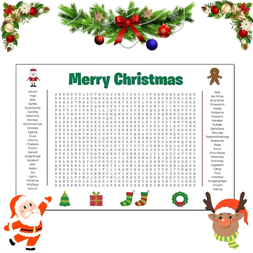 Usemy Giant Word Search Poster,Giant Christmas Word Search Poster,Giants Holiday Words Search Wall Poster For Christmas,36 X 24 