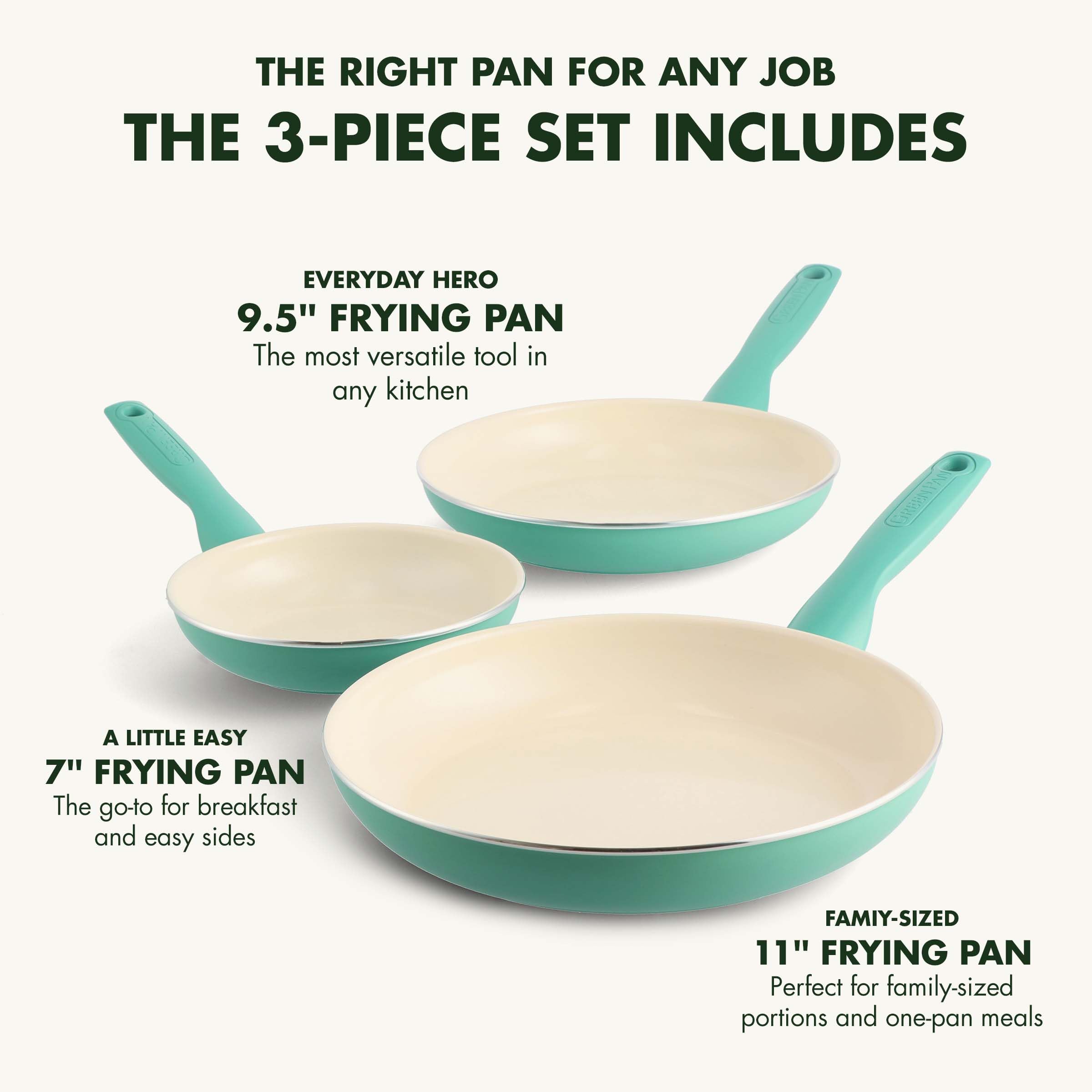 Greenpan Rio Healthy Ceramic Nonstick 7'' 9.5'' And 11'' Frying Pan Skillet Set, Pfas-Free, Dishwasher Safe, Turquoise