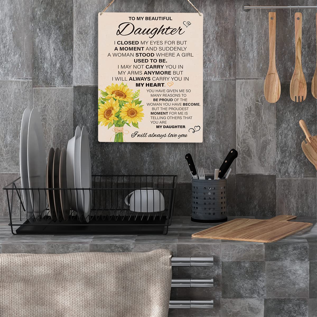Inspirational Sunflower Art Wooden Hanging Sign for Daughter - 8 x 10 Inches - Perfect for Home, Bedroom, Christmas, Birthday, W