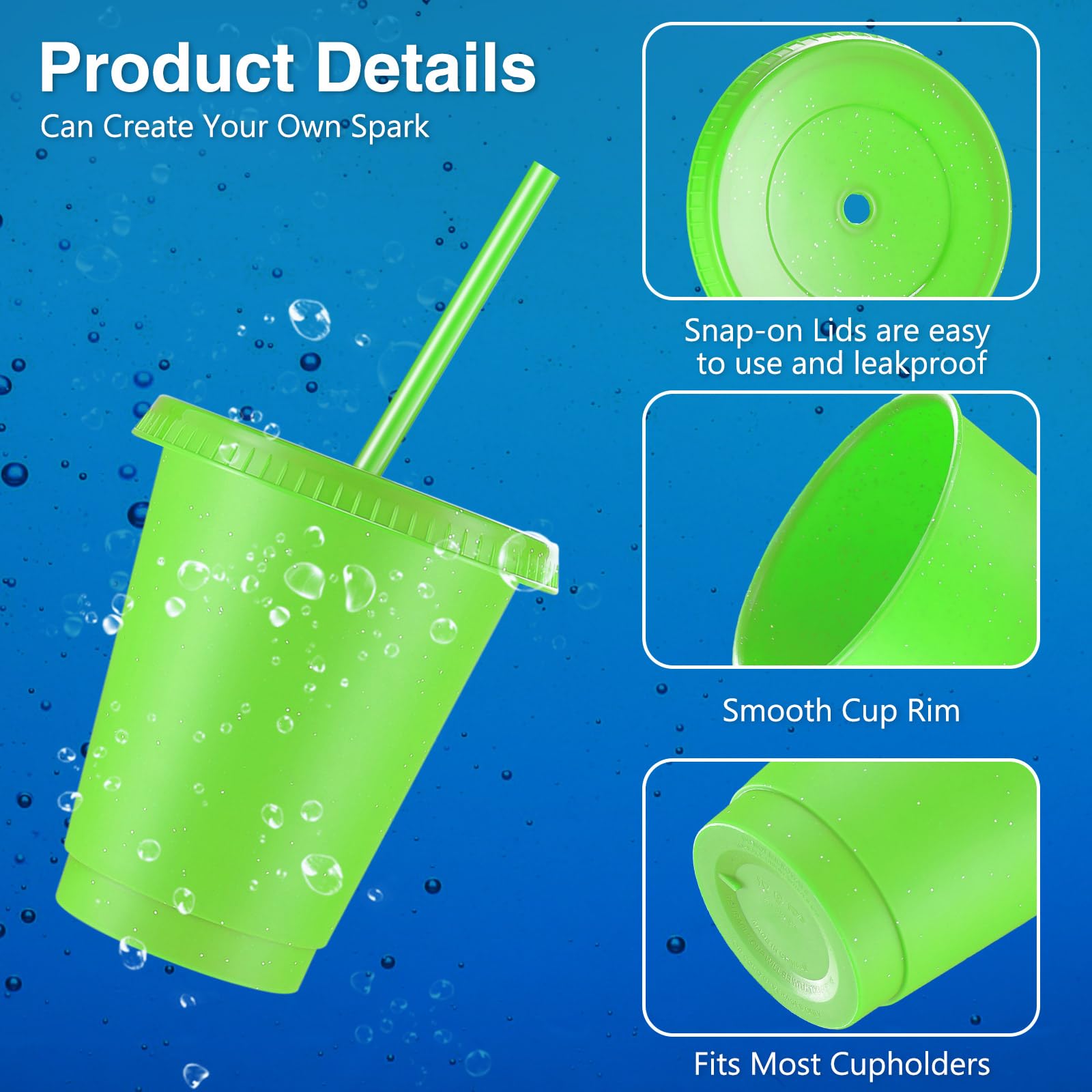 Rtteri 15 Pcs Valentine'S Day Reusable Kids Cups With Straws And Lids 16 Oz Glitter Kids Tumblers Plastic Party Favor Cups With