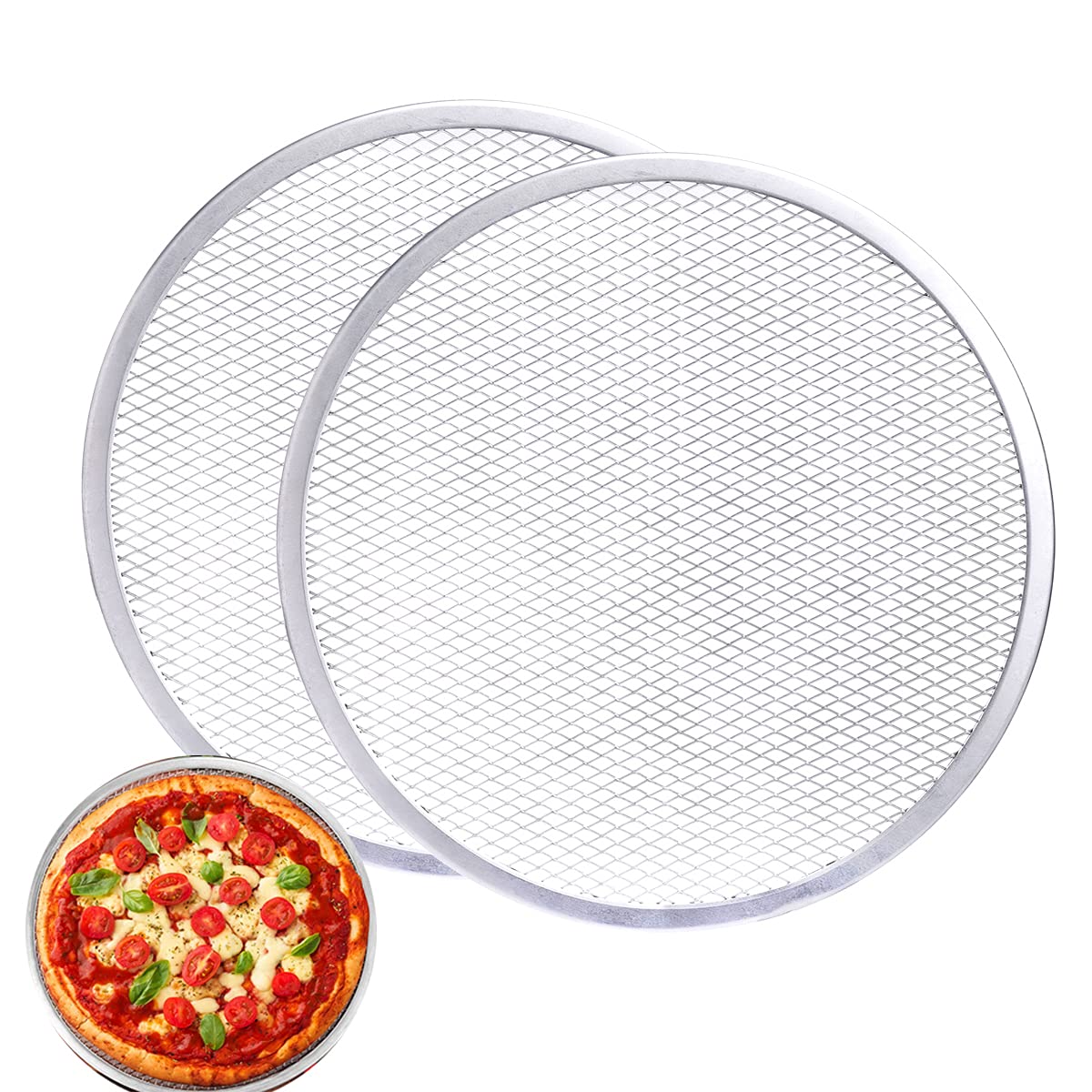 Maxsell 2 Pack 12-Inch Pizza Screen,Aluminum Pizza Baking Screen, Seamless