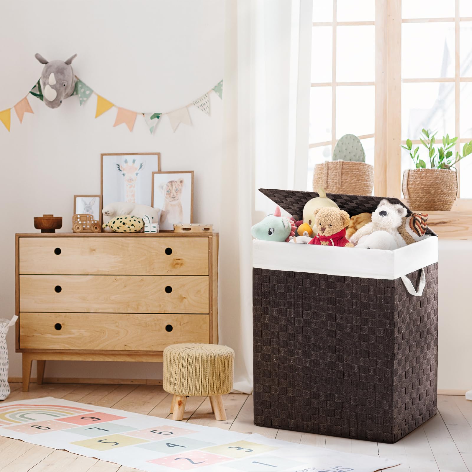 Youdenova Handwoven Laundry Basket Hamper With Removable Liner Bag And Lid, Collapsible Clothes Hamper With Handle, Black