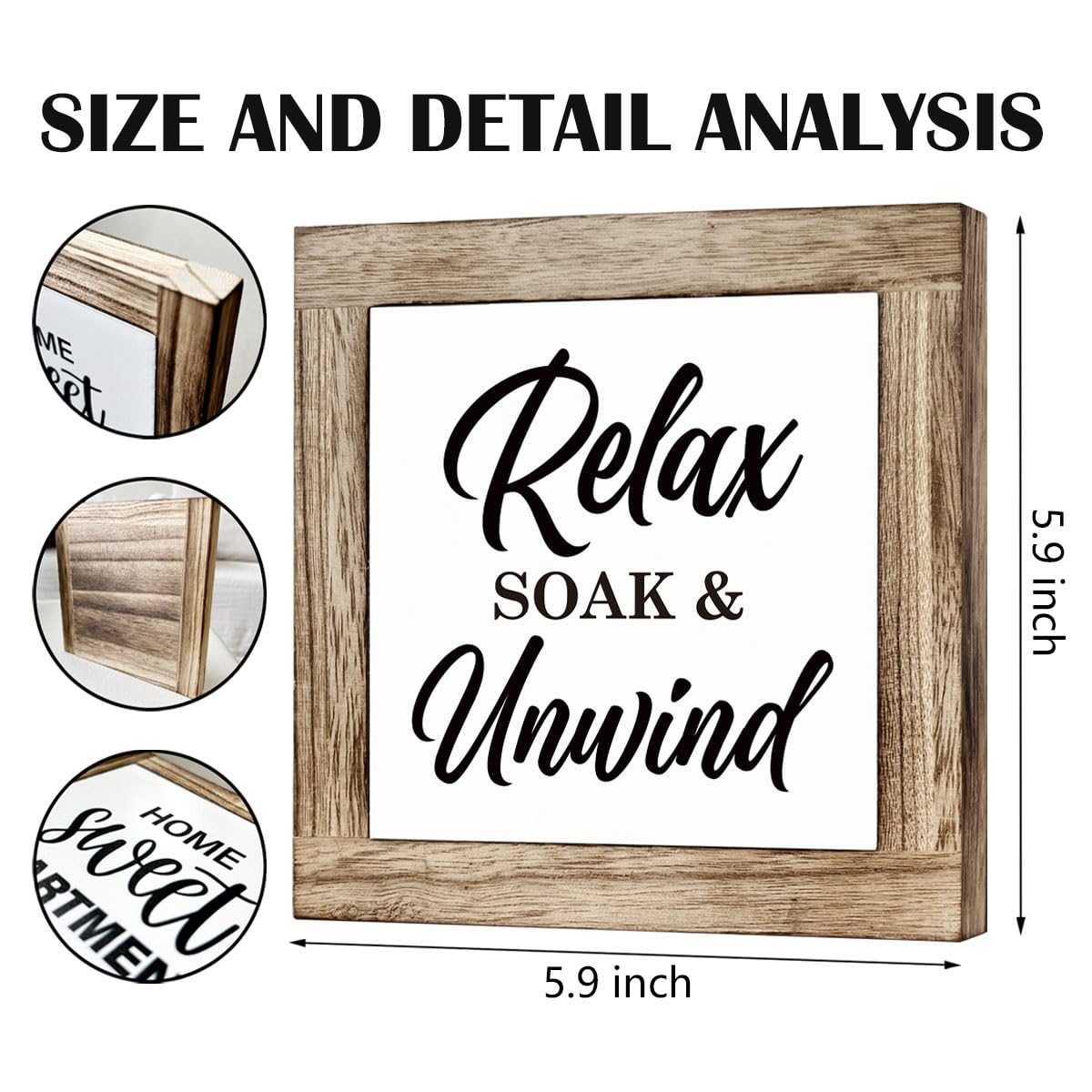 Relax Soak Unwind, Wooden Box Signs for Home Decor, Rustic Farmhouse Bathroom Decor Tabletop, Housewarming Bathroom Decortion, B