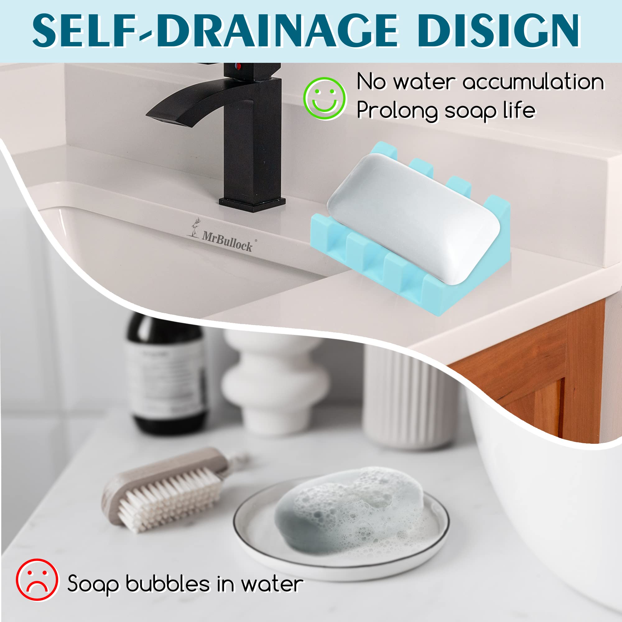 Silicone Soap Dish With Drain,Soap Dish Shower Waterfall Bar Soap Holder Tray With Drain Soap Saver For Bathroom Kitchen Accesso