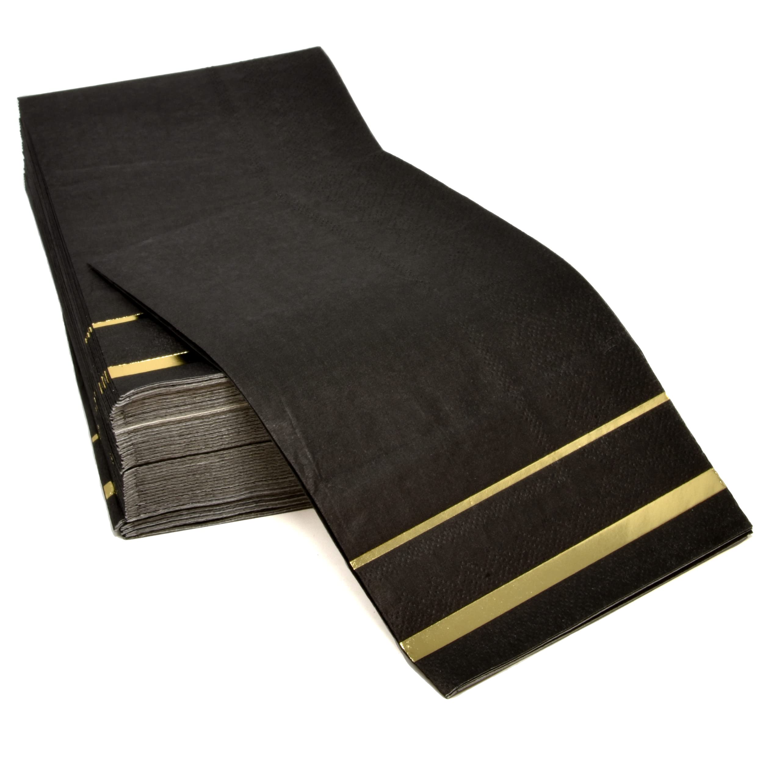 Gift Boutique 100 Gold Trim Lined Black Guest Napkins Disposable Paper Pack Elegant Dinner Hand Napkin for Bathroom Wedding Gold Foil Decorative Towel