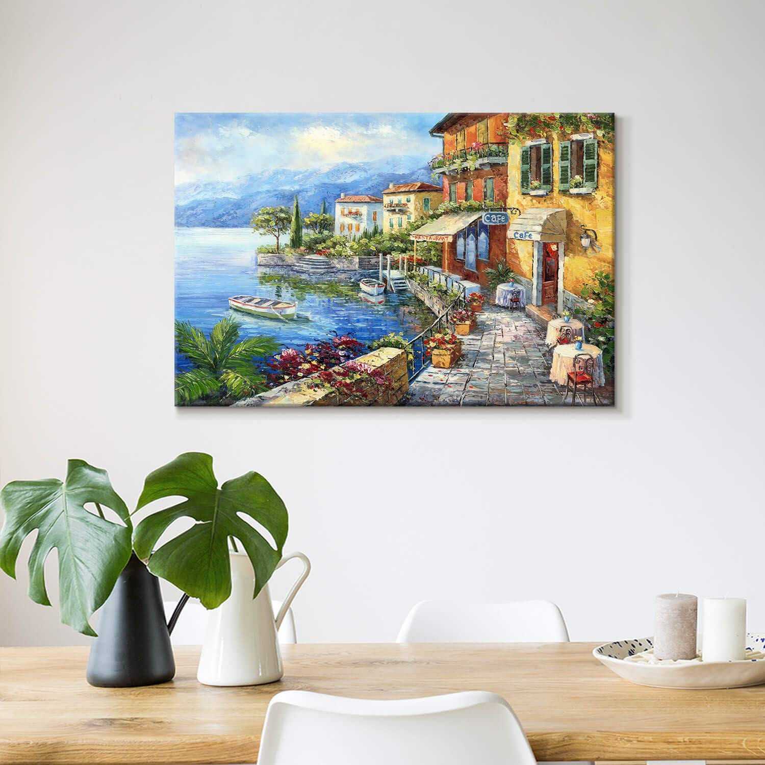 SD SOFT DANCE Mediterranean Town Painting Canvas Print - Coastal City Artwork Wall Art Reproduction for Living Room (24'' x 36'' x 1 Panel)