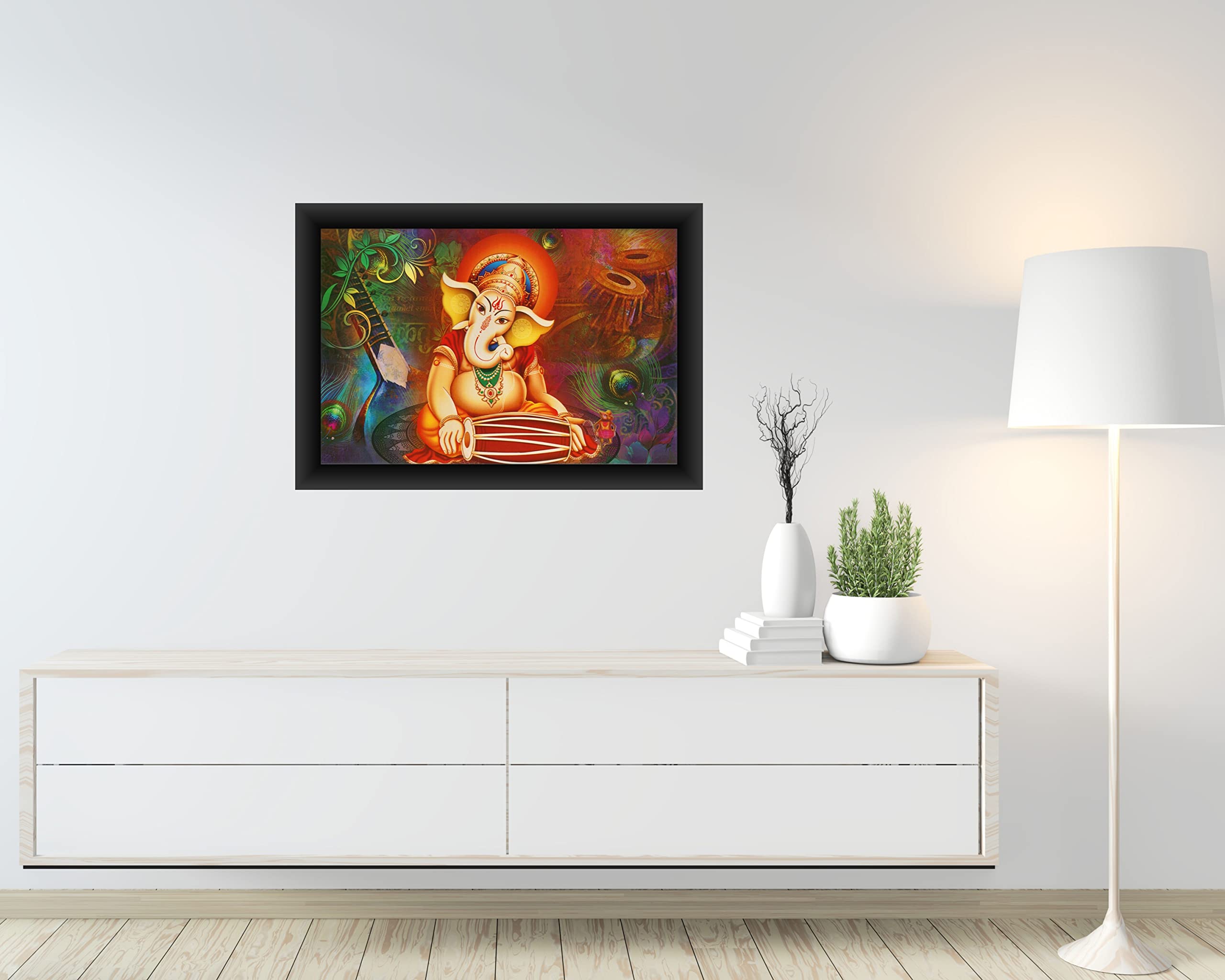 Poylaamo, Ganesh Ji Painting Ganesha Framed Wall Painting for Living Room, Bedroom. (Size- 14 X 20 inches) (GA29)