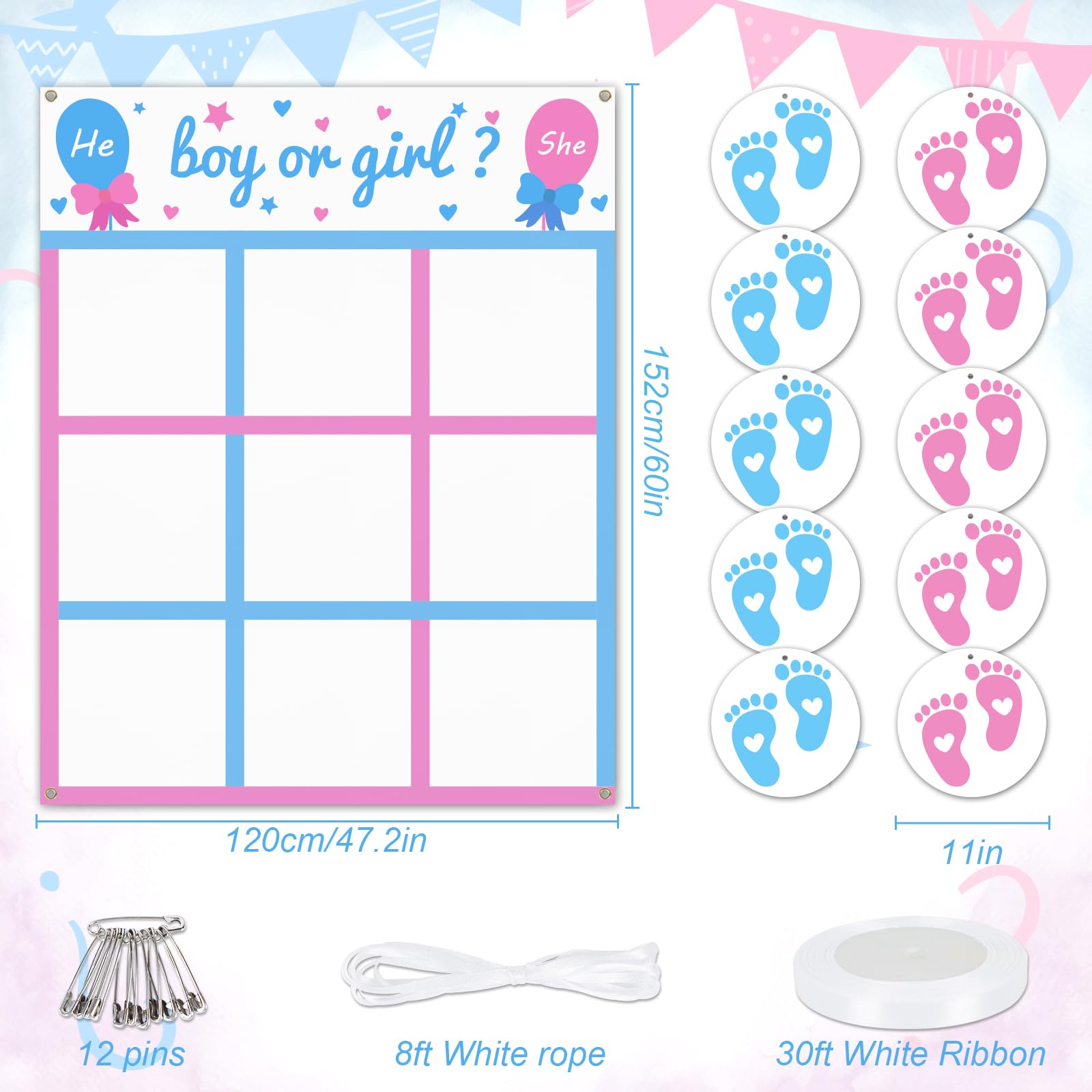 Aerwo Gender Reveal Games Tic Tac Toe Board Game With 10 Boy Or Girl Signs, Gender Reveal Ideas, He Or She, Boy Or Gir Sign Gend