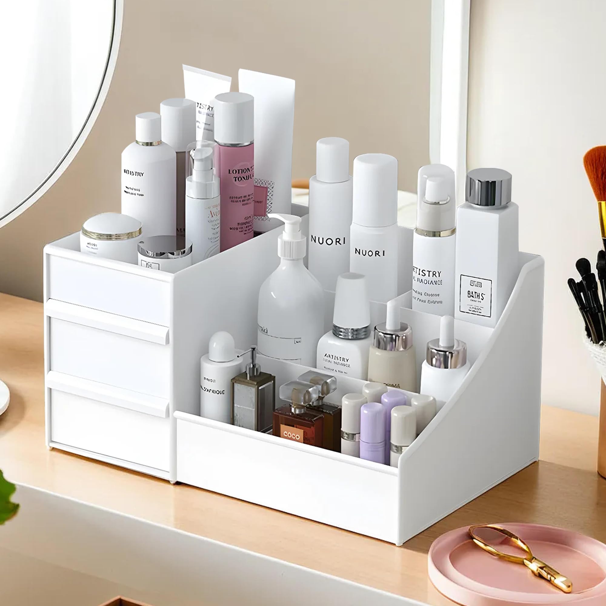 Kuber Industries Plastic 8Compartments Cosmetic Organizers Storage Box|Nail Polish & Mini Skincare Dressing Table Makeup Box Fo