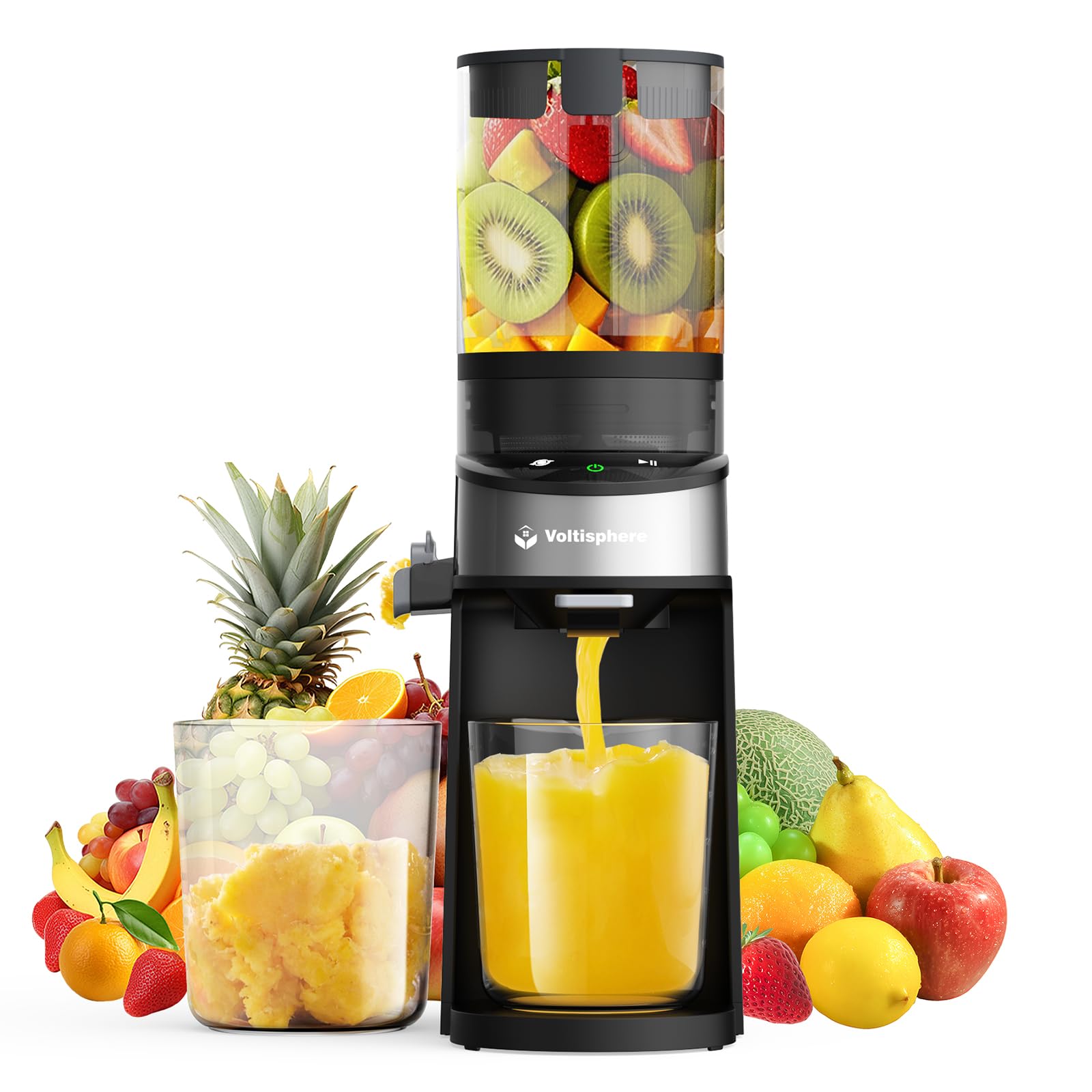Voltisphere Cold Press Juicer,400W Juicer Machines,4.9Wide Feed Chute Slow Masticating Juicer for Whole Vegetables & Fruits,High