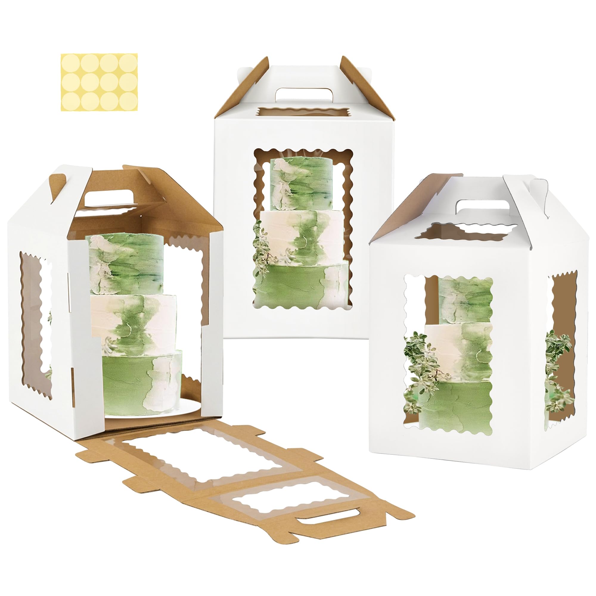 WINHPH 12inch Tall Cake Boxes 6 Windows with handle,12x12x12 Cake Carrier, Tiered Cake Box, Square cake box,largeTake Out Transp