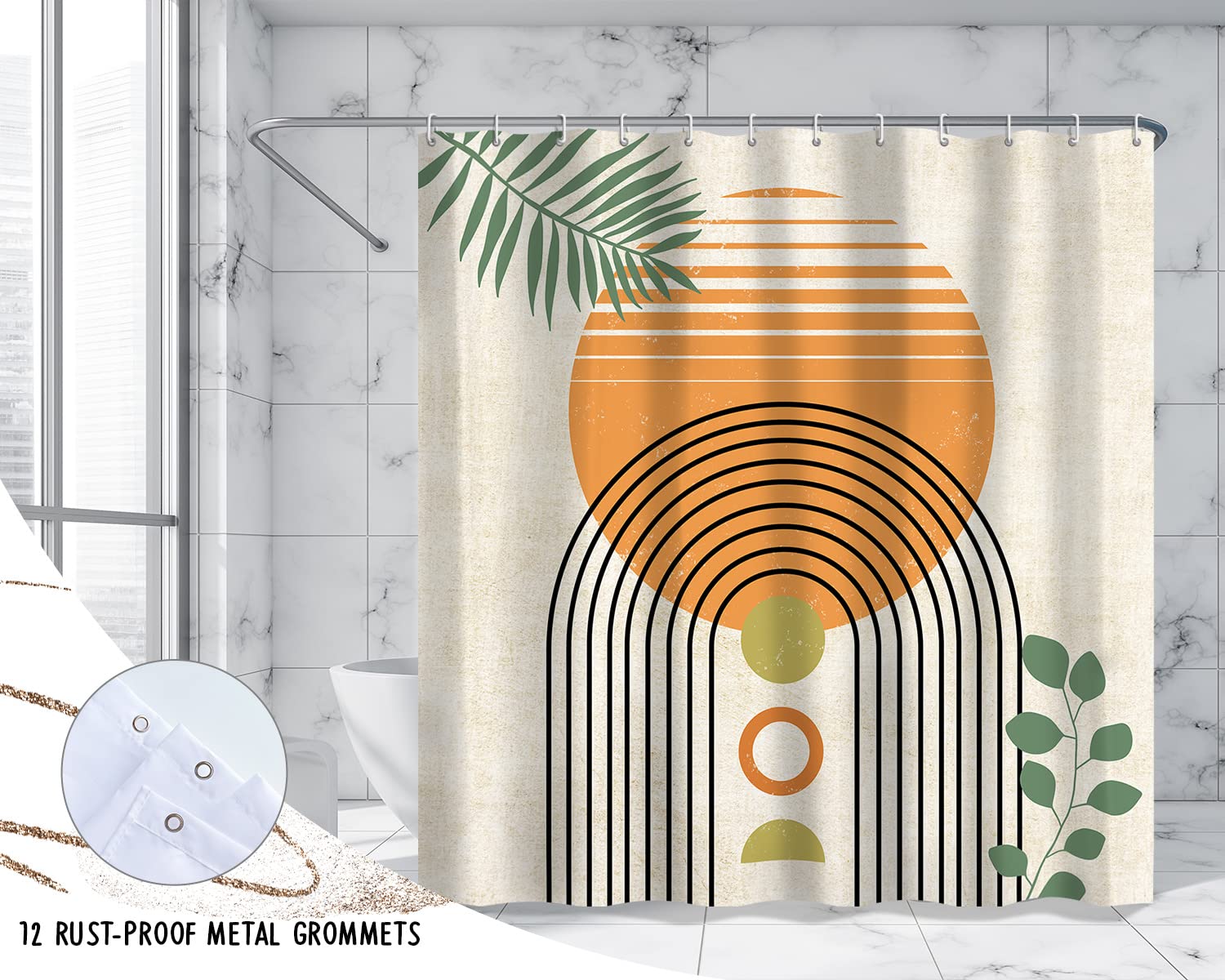Artinme Mid Century Abstract Shower Curtain Boho Arch Sun Beige Modern Minimalistic Home Bathtubs Bathroom Curtain Decoration Se