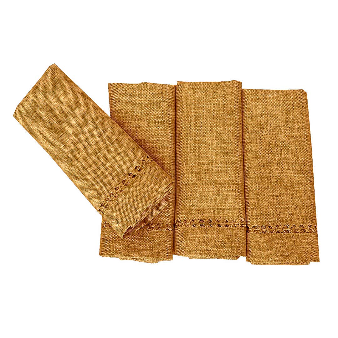 Grelucgo Set Of 4 Handcrafted Solid Mustard Gold Color Dinner Napkins, Double-Hemstitched, Square 18 X 18 Inch