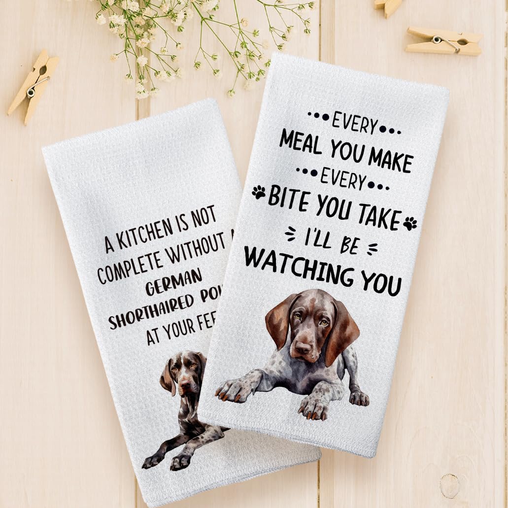 Tzhim German Shorthaired Pointer Kitchen Towels Set Of 2, German Shorthaired Pointer Gifts Dishcloths Tea Towels Dish Towels, Do