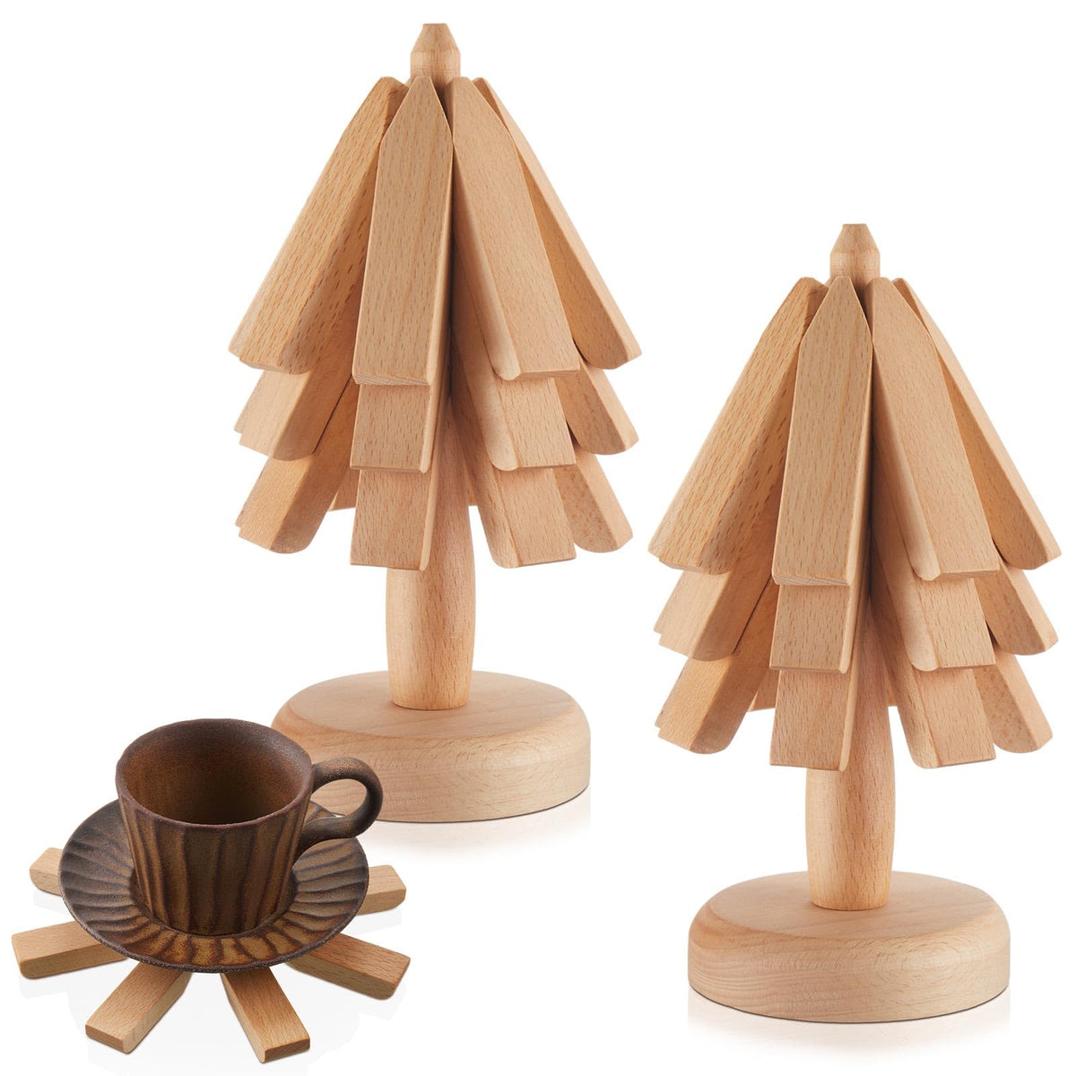 Suzile 2 Set Wooden Trivets For Hot Dishes Tree Shape Trivet Set Wood Table Mat Tree Design Trivet Mats Foldable Heat Resistant