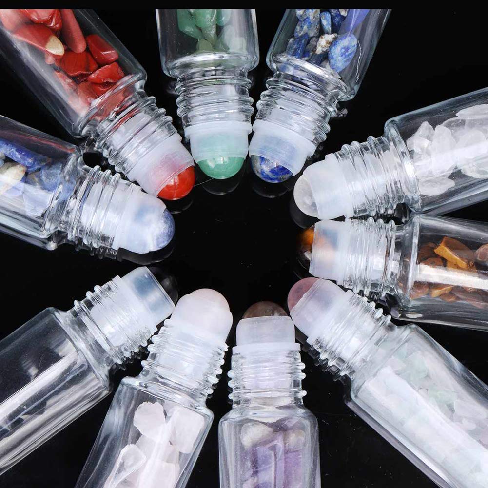 Clear Glass Roller Bottles,10 Pack 10Ml 0.33Fl Oz Gemstone Roller Ball For Essential Oils,Natural Crystal Stones Roller Balls Wi