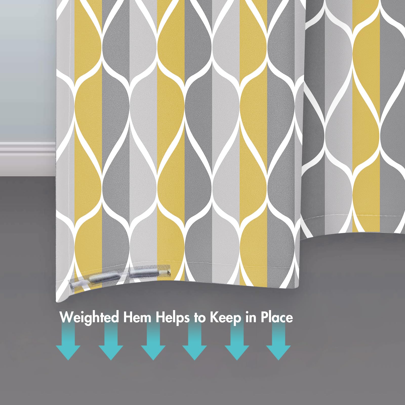 Gelbchu Gray Yellow Shower Curtain W 72 X H 72, Waterproof Design And Polyester, Quick-Drying, Weighted Hem, Shower Curtains Set