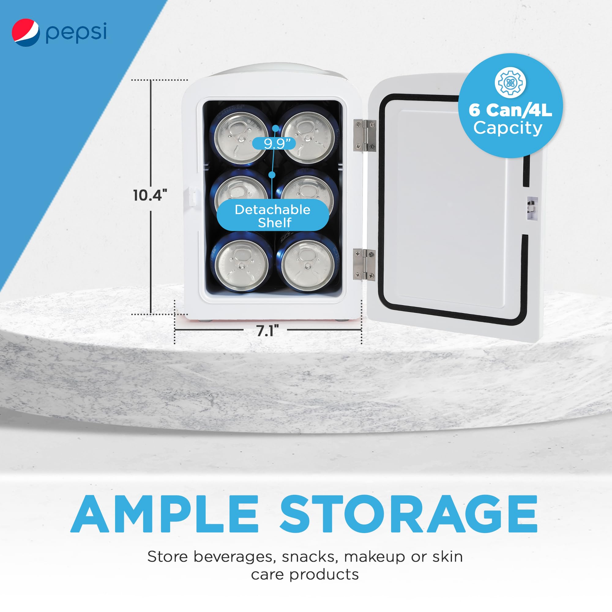 Curtis Mis138Pep Pepsi Retro Logo, Mini Portable Compact Personal Fridge Cooler, 4 Liter Capacity Chills Six 12 Oz Cans, 100% Fr