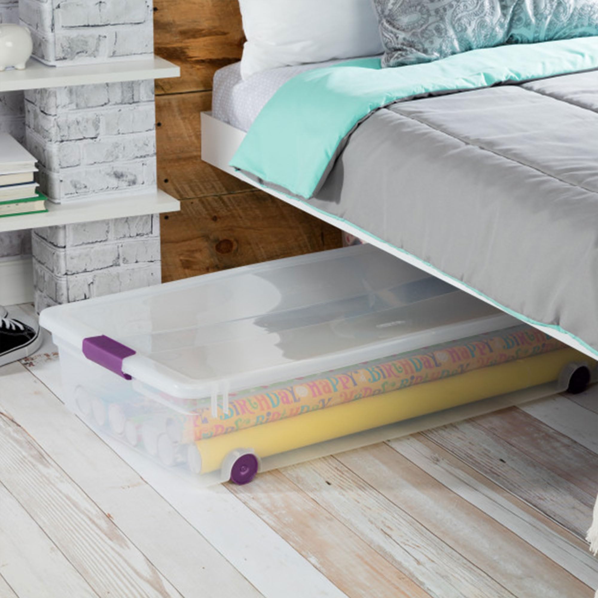 Sterilite 60 Qt Clearview Latch Storage Box Stackable Bin With Latching Lid, Plastic Container To Organize Clothes In Closet, Cl