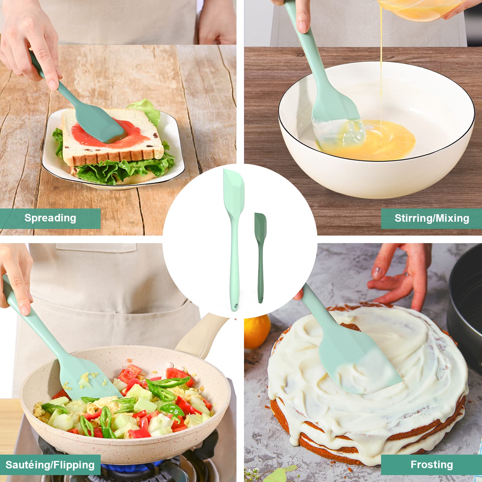 Silicone Spatula Set, Premium Spatulas Silicone Heat Resistant 2 Small & 2 Large Flexible Scraper For Nonstick Cookware, Rubber