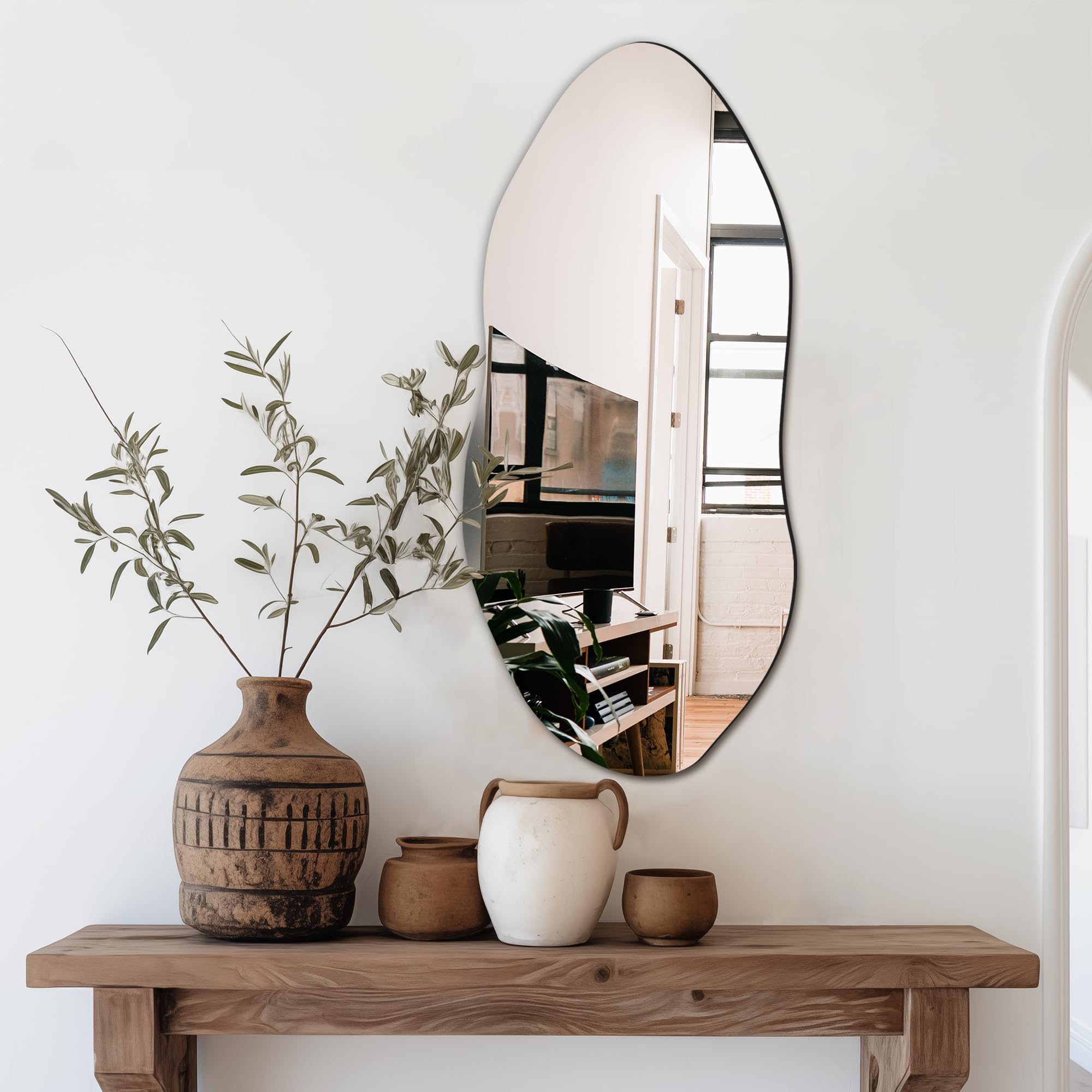 Delma Irregular Wall Mirror for Wall, Entryway, Bedroom, Asymmetrical Mirror with Hooks, Cloud Mirror, Aesthetic Mirror,Frameles