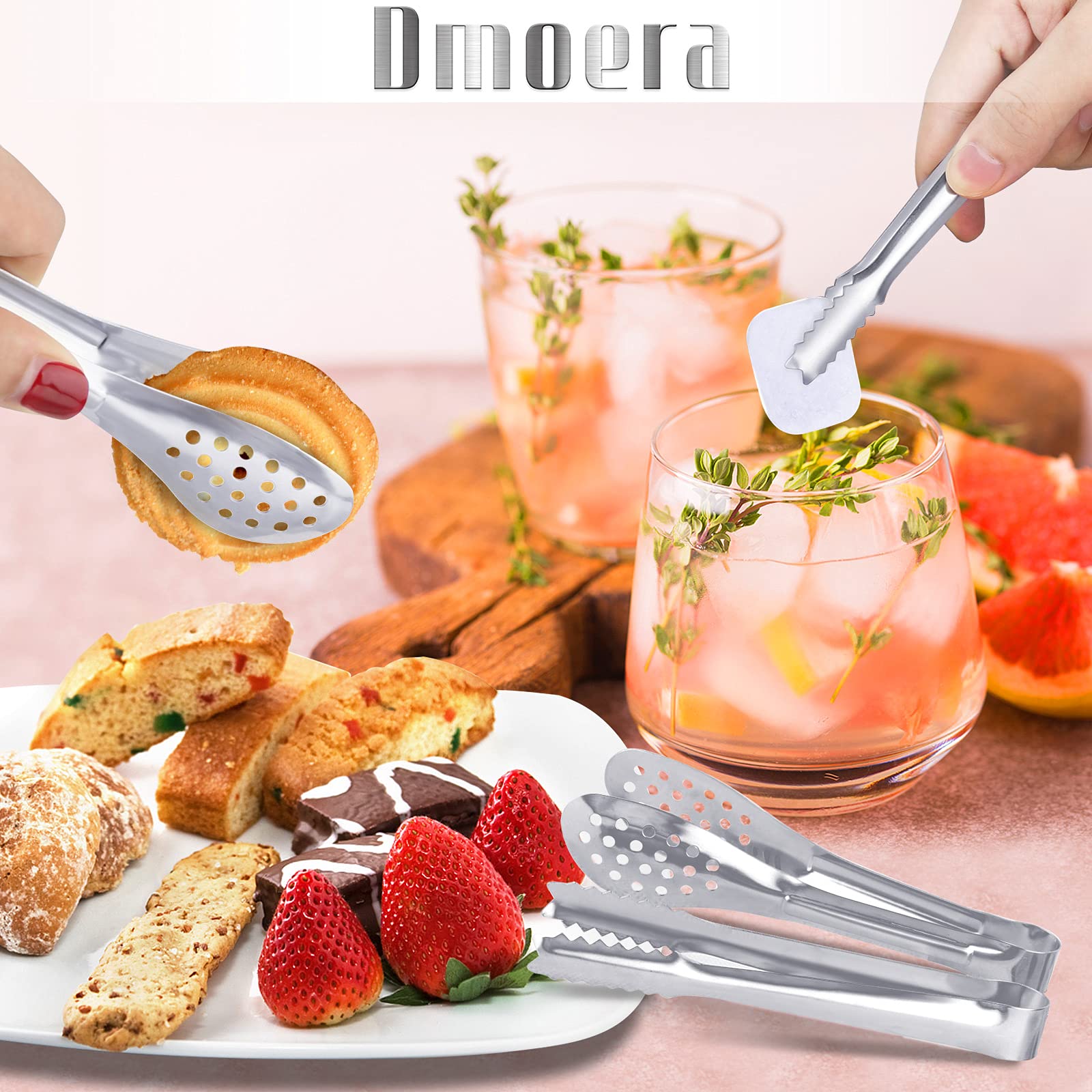 12 Pack Premium Small Serving Tongs, Dmoera Mini Stainless Steel Appetizer Tongs, 5Inch,5.2Inch(12.7Cm)