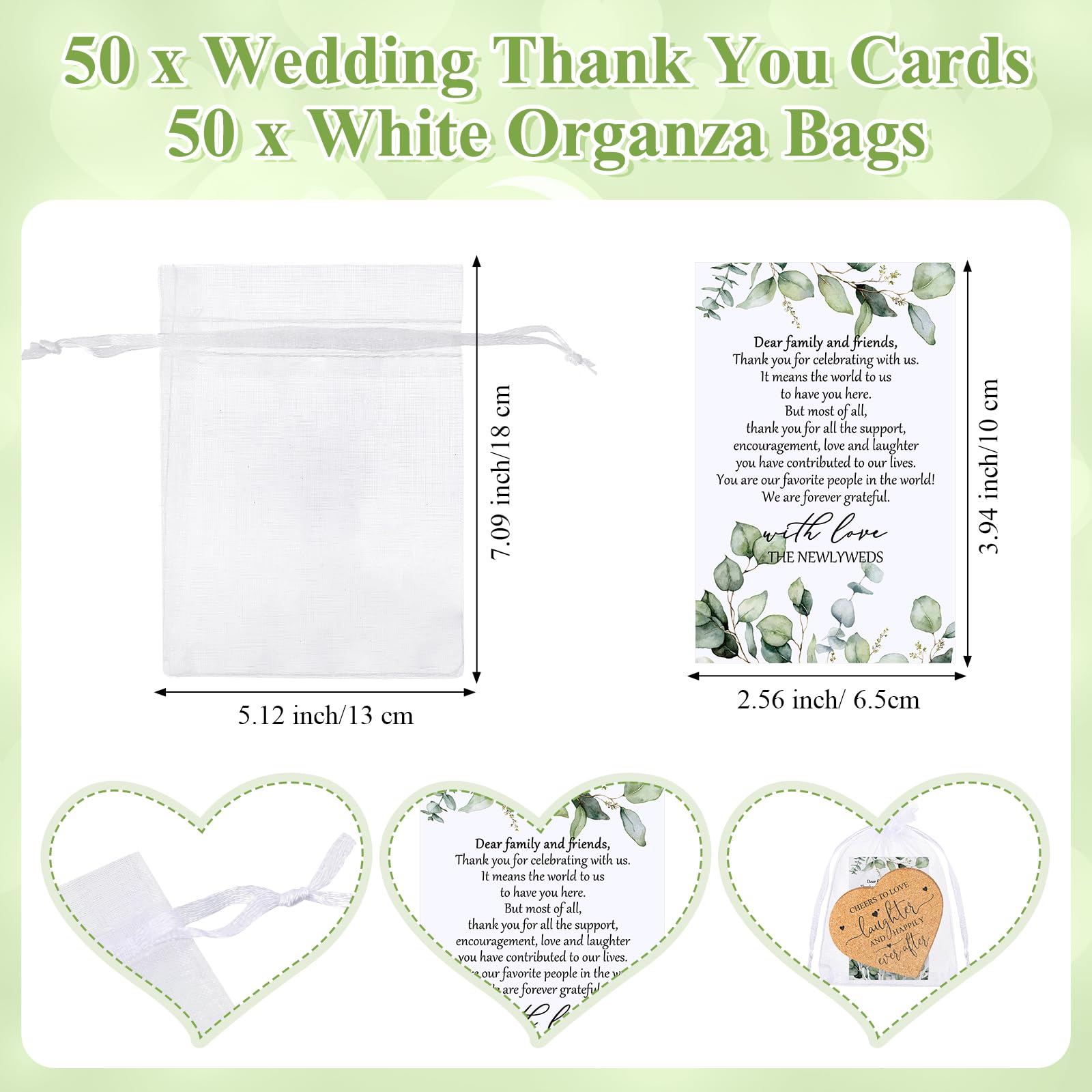 Uiifan 50 Set Wedding Favors For Guest Coaster Gifts Bulk Heart Shaped Coasters Thank You Cards Organza Bags Guest Souvenirs For