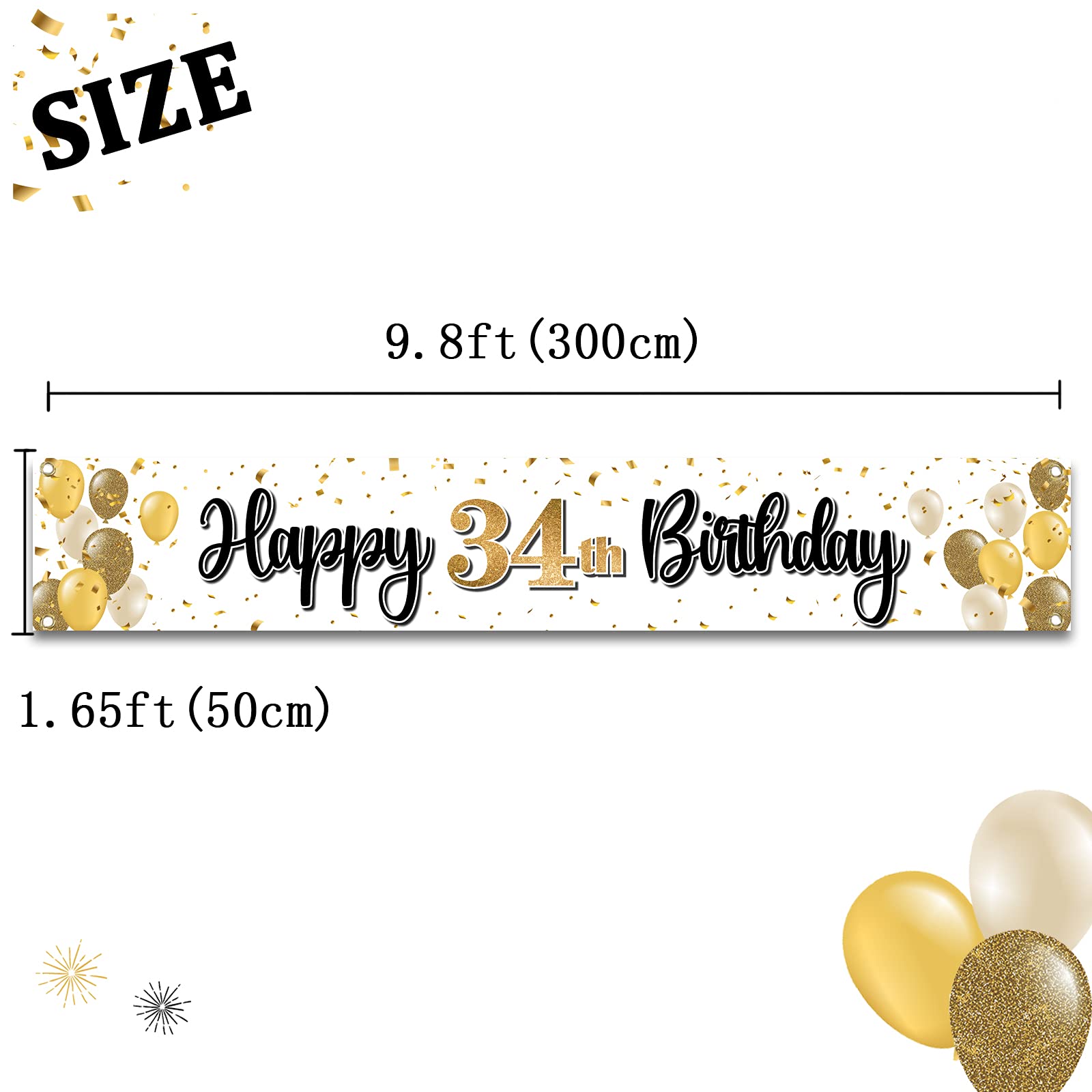 Laskyer Happy 34Th Birthday Decorations,34Th Gold Balloon Large Birthday Hanging Banner Sign,34 Years Old Bday Party Supplies.