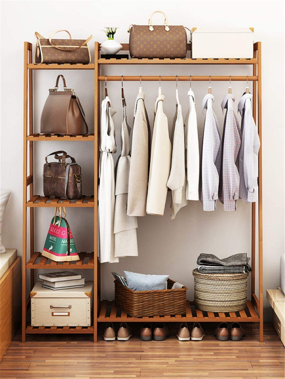 Leopax Bamboo Coat/Clothing/Garment Rack/Freestanding Storage With 5-Tier Shelf (110 X 40 X 140Cm, Natural)