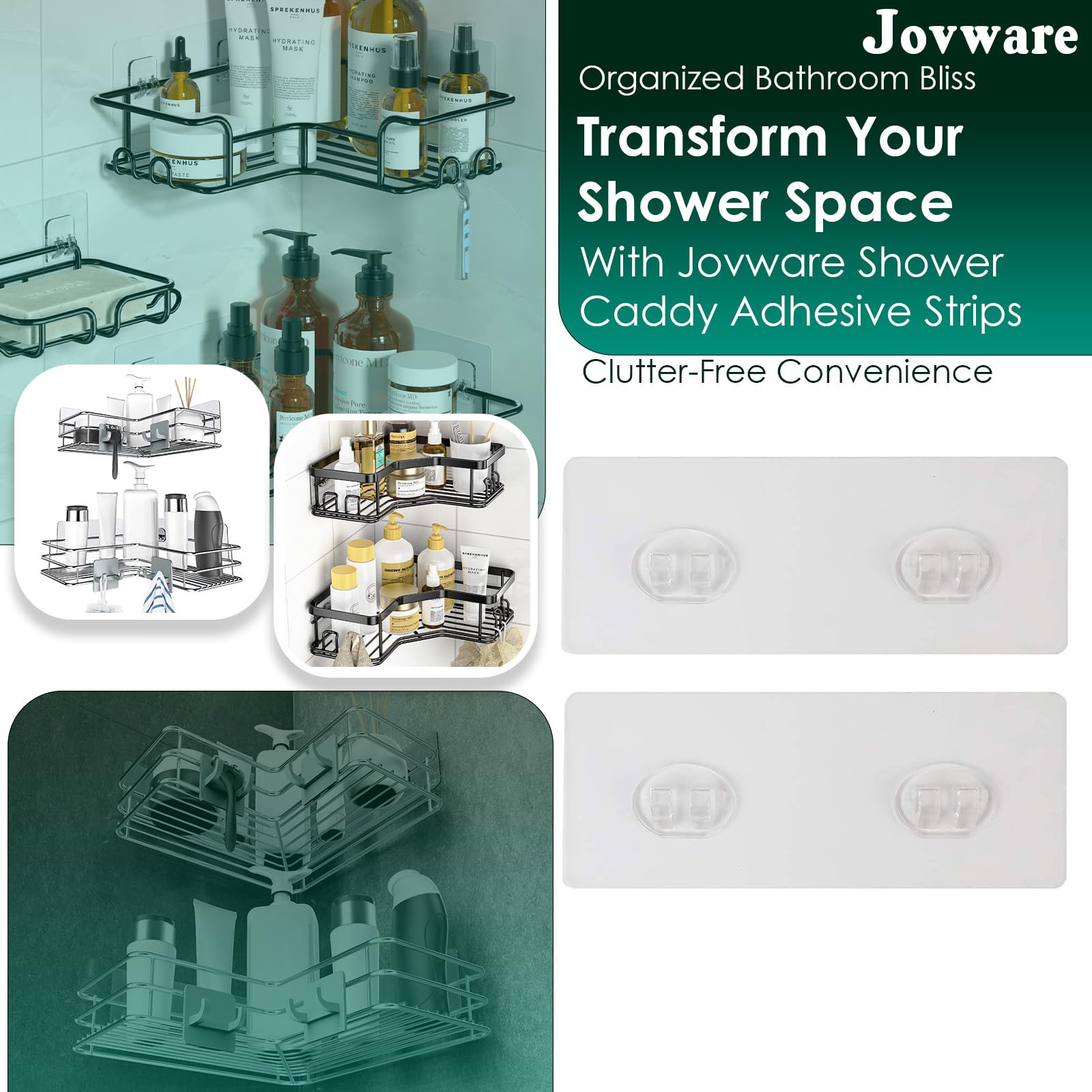 Jovware Shower Caddy Adhesive Replacement Stickers Sticker Shelf Basket Strips Suction Hooks Large Strong Hook For Bathroom Stor