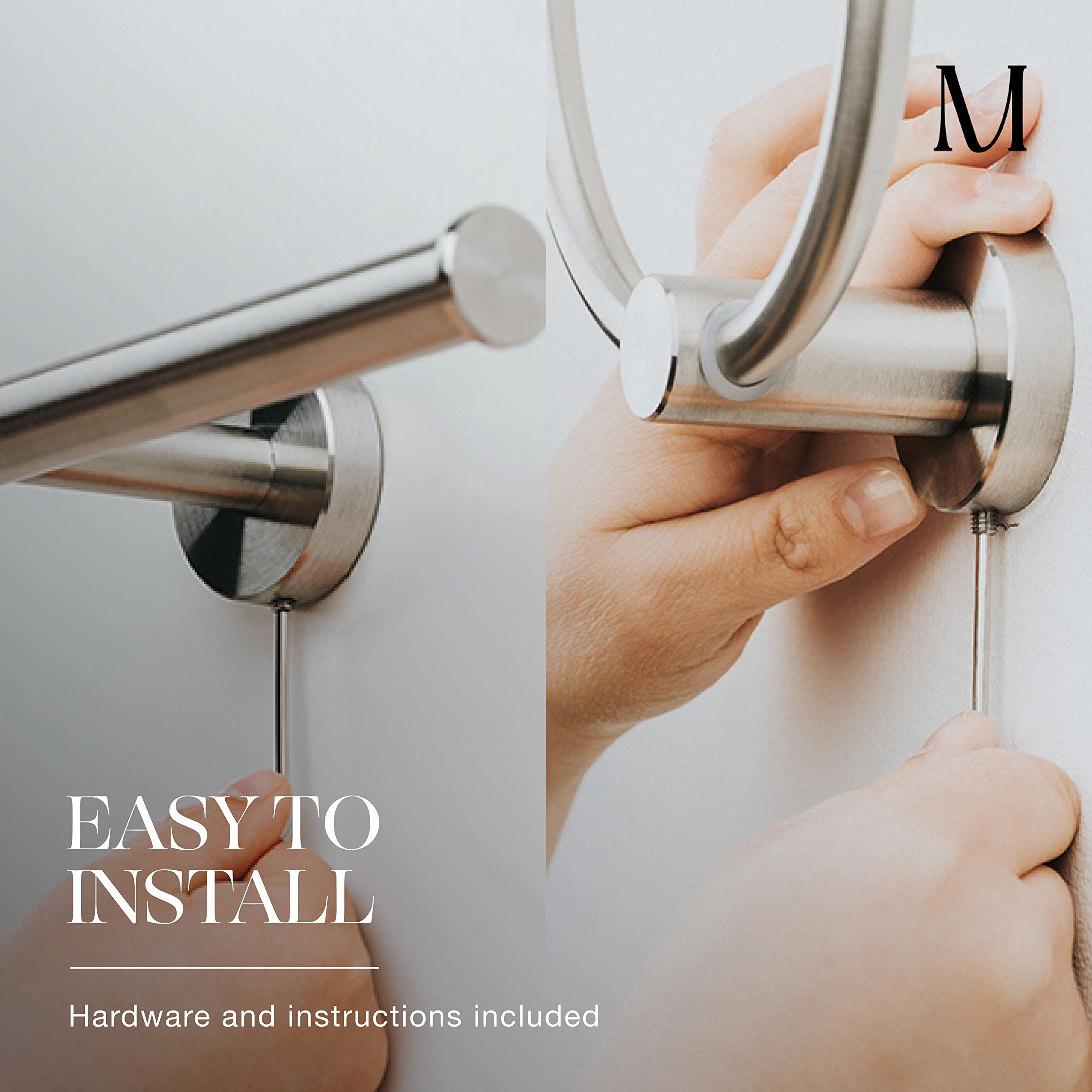 Marmolux Acc 2 PCS Brushed Nickel Bathroom Hardware Set - Hand Towel Holder for Bathroom Wall + Toilet Paper Holder Wall Mount | Towel Holder Hanger Rack Stainless Steel Bathroom Set