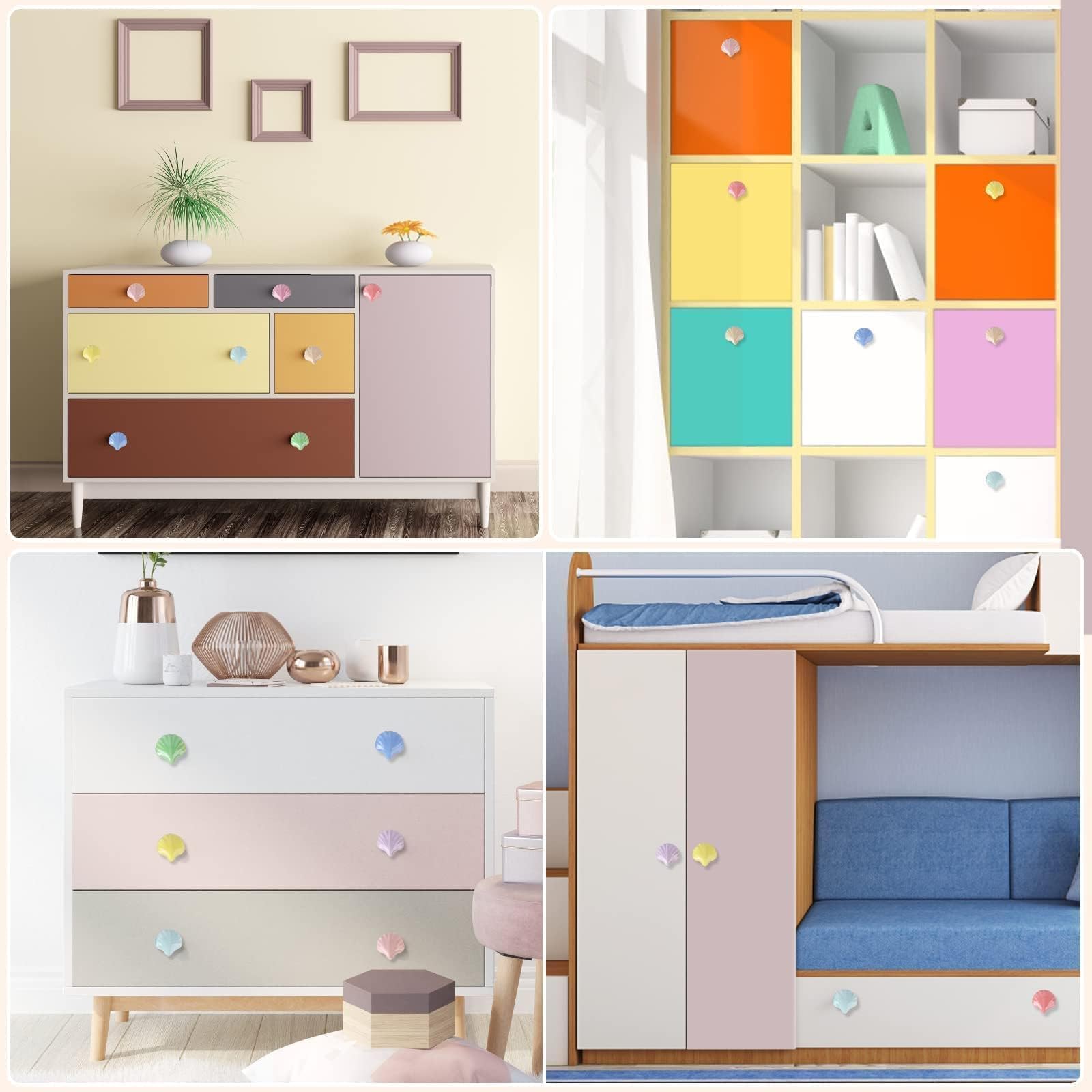 OctinPris 10x Colorful Cute Glossy Ceramic Knobs Seashell Shape Lovely Door Pull Knob Cabinet Closet Ceramic Drawer Cupboard Kit