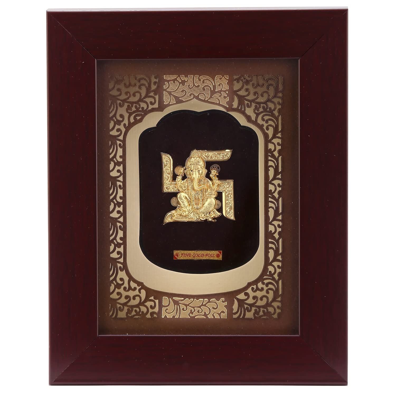Pk & Pk Jewellers Swastik Ganesh Ji 24Kt Pure Gold Art Frame Beautiful Frame Tabletop For Home Dcor ,Swastik Ganesh Rectangular 