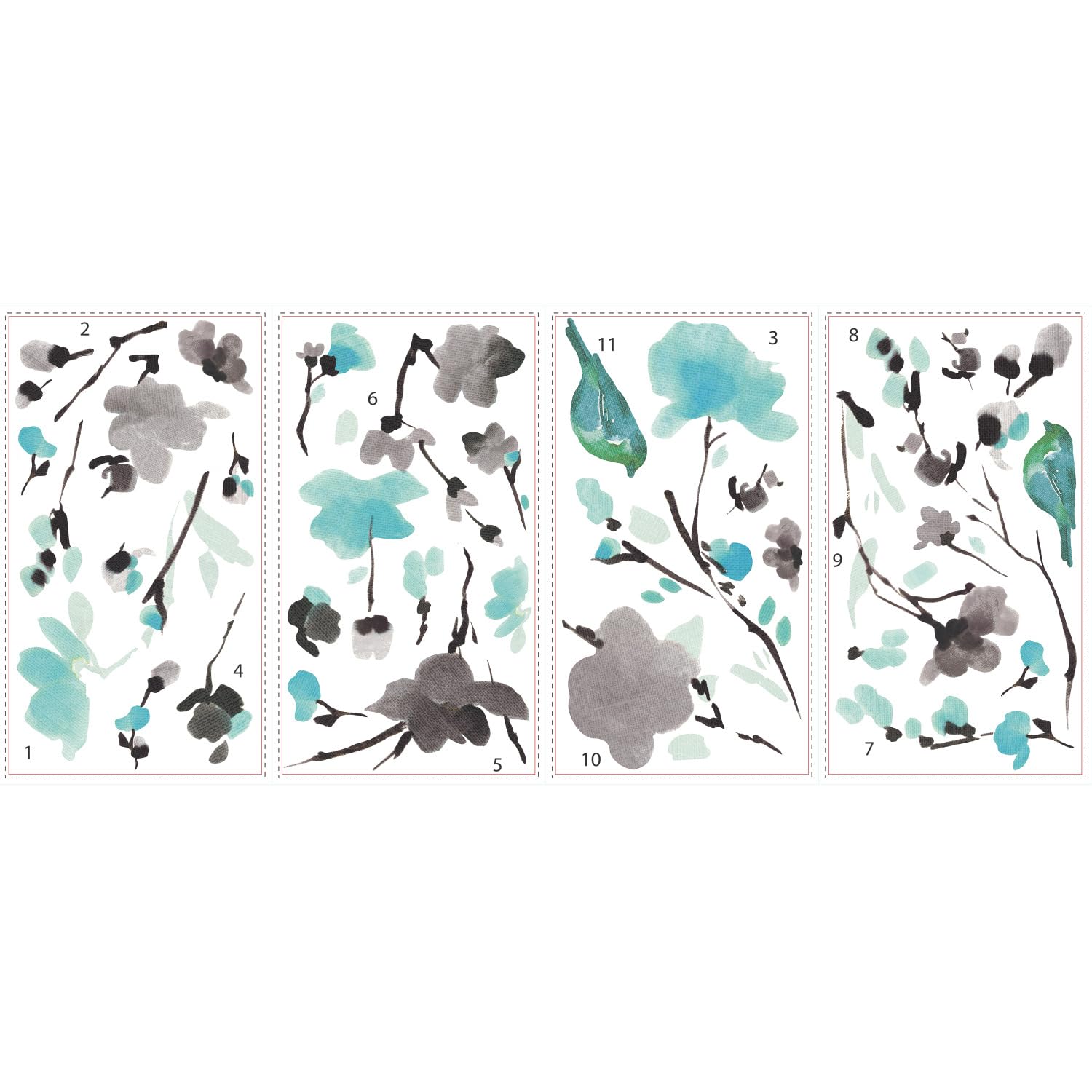 Roommates Rmk2687Scs Blossom Watercolor Bird Branch Peel And Stick Wall Decals, Multi Color
