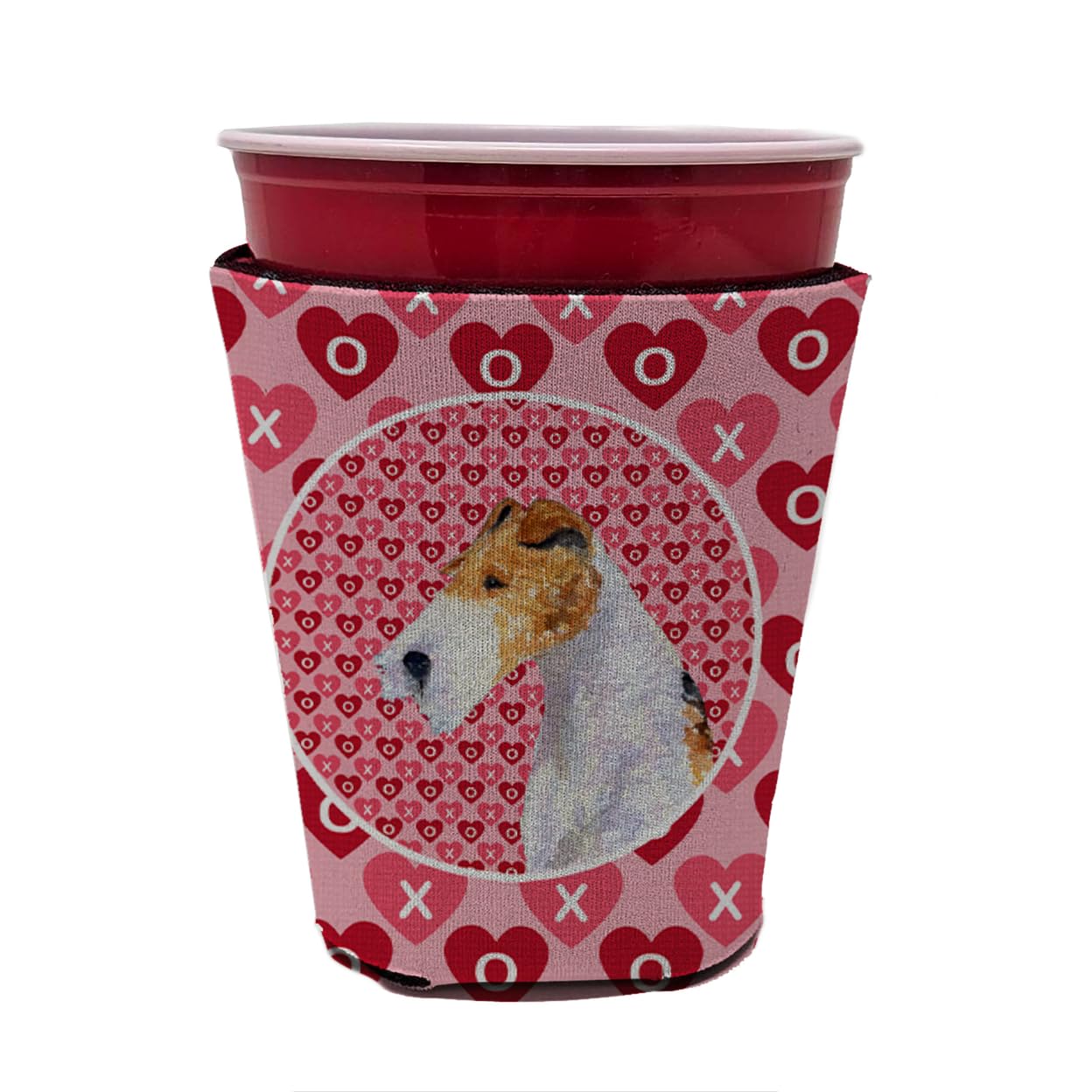 Caroline'S Treasures Ss4478Rsc Fox Terrier Hearts Love And Valentine'S Day Red Cup Hugger Cup Cooler Sleeve Hugger Machine Washa