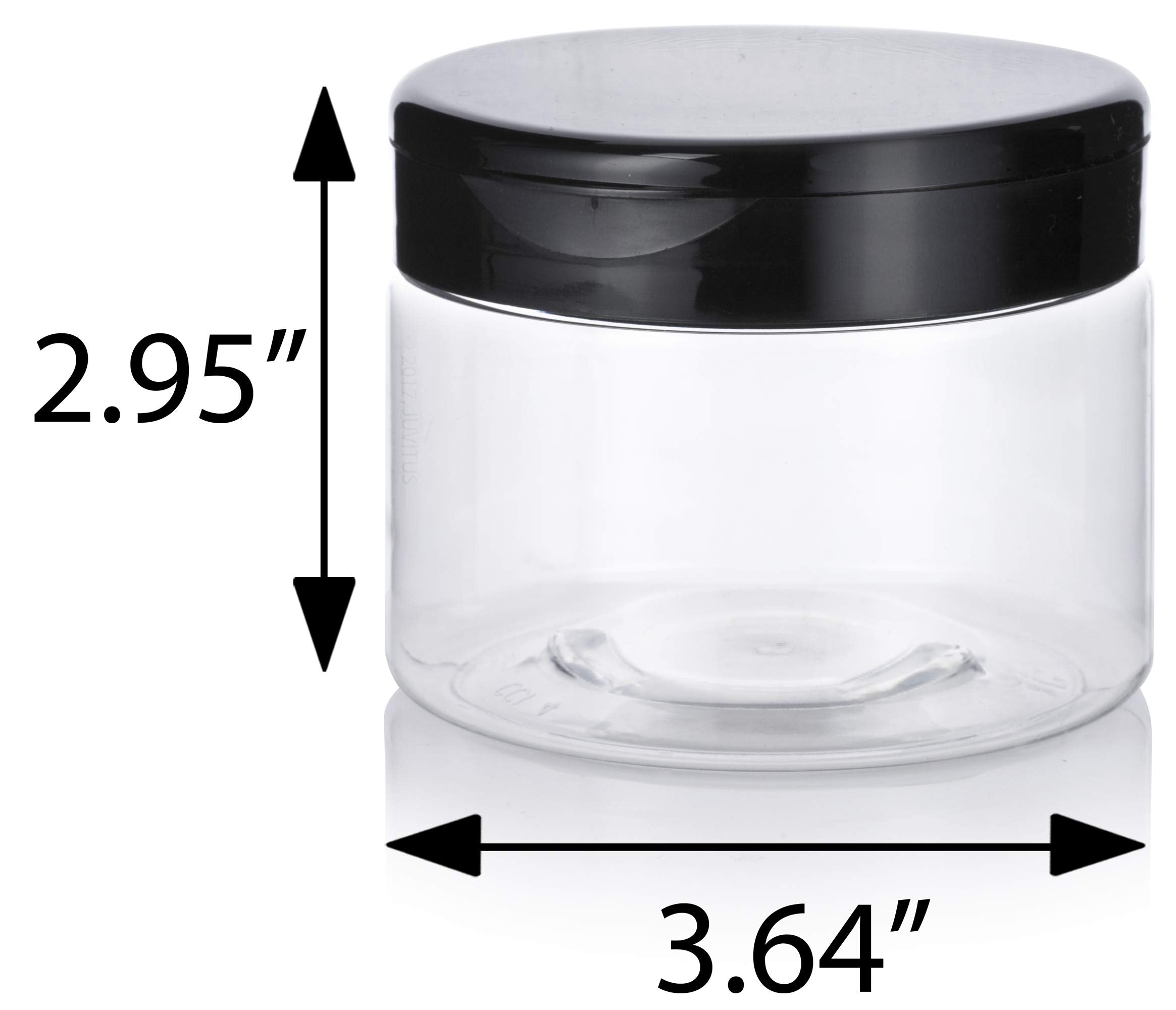Juvitus Clear Pet Plastic (Bpa Free) Refillable Low Profile Jar With Black Flip Top Cap - 12 Oz (12 Pack)