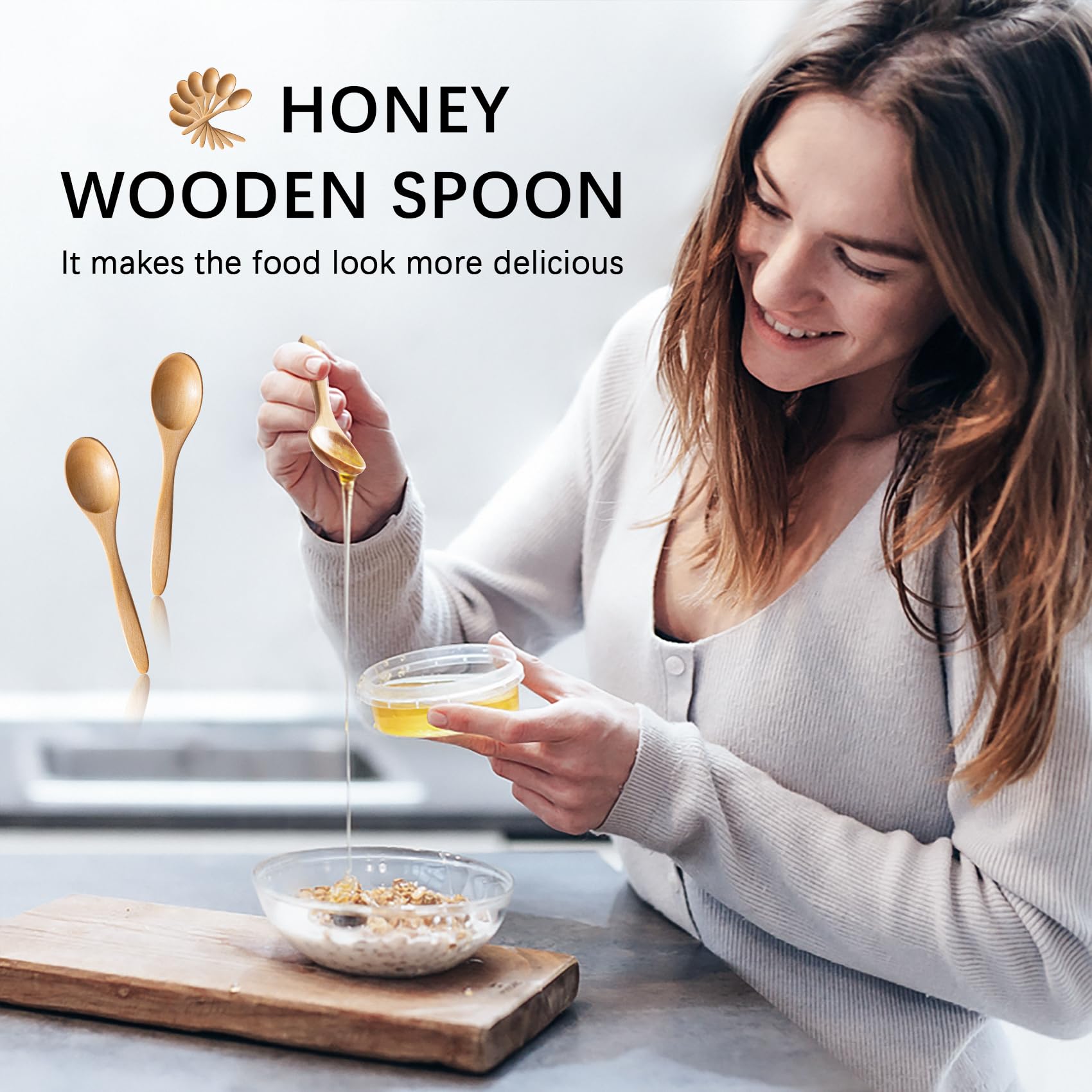 Hefild 7 Pcs Small Wooden Spoons, 5.8 Inch Honey Spoons For Tea, Schima Wooden Honey Teaspoon For Coffee, Little Tiny Wood Spoon