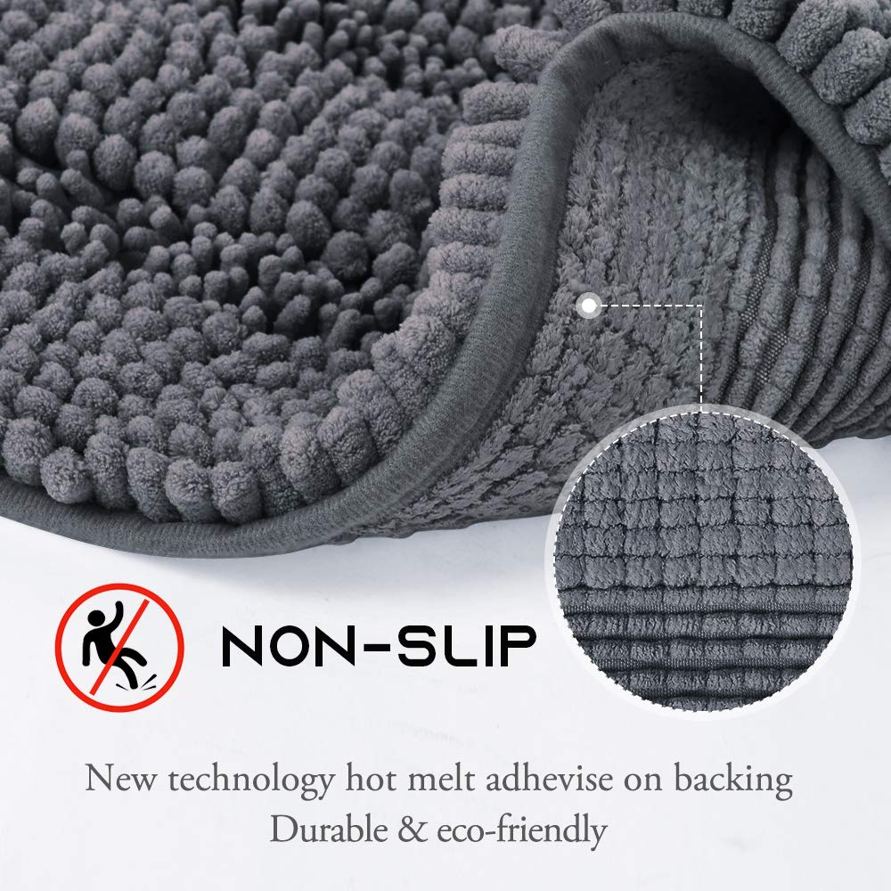 NICETOWN Grey Bathroom Runner Rug  Extra Thick Oversize Bath Mat for Bathroom  Anti-Slip Soft Plush Chenille Shaggy Extra Long Living Room Bedroom Water Absorbent Floor Carpet (60 '' x 24 '')