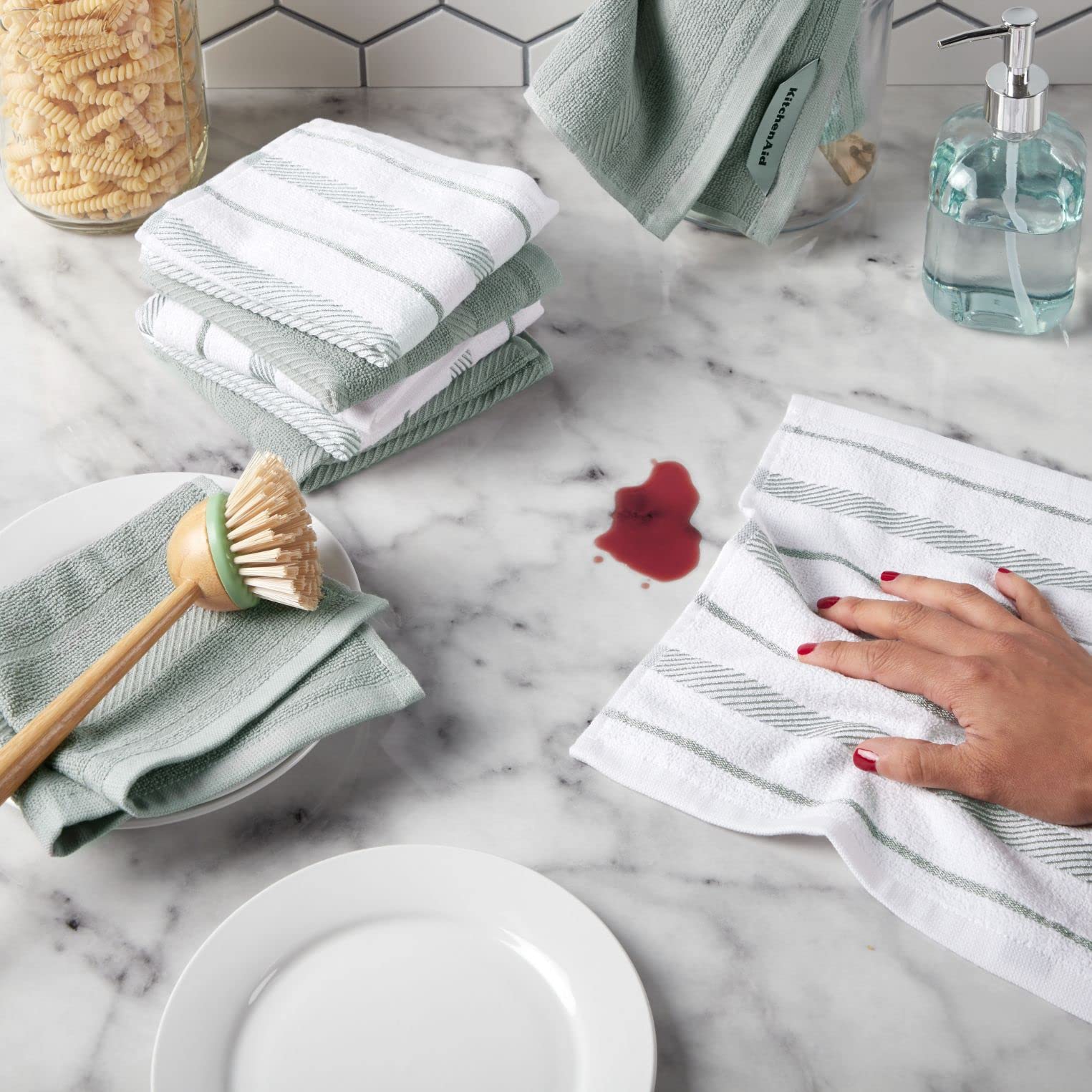 Kitchenaid Albany Dishcloth 8 Pack Set, Matte Grey/White, 12''X12''