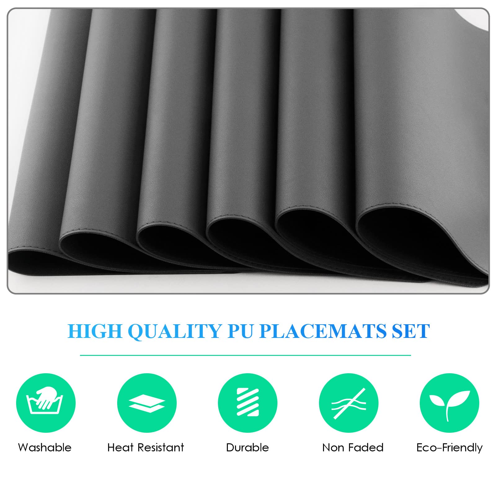 Aplker Vinyl Placemats Set Of 6, Grey Waterproof Faux Leather Heat Resistant Kitchen Place Mats, Wipeable Dining Table Place Mat