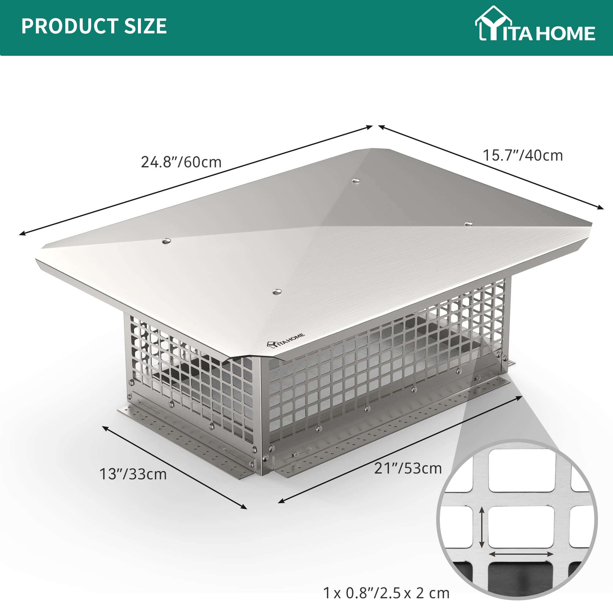 Yitahome Chimney Cap, 13'' X 21'' Chimney Cover For Outside, 304 Stainless Steel Fireplace Chimney Caps With Adjustable Metal St