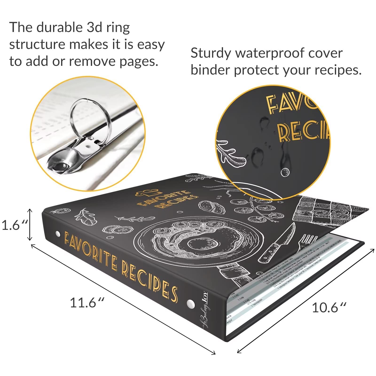 LuBudingJoy Recipe Binder, 8.5x11 Full-Page, 3 Ring, Cardboard, Blackboard Painting, Perfect for Family Recipes and Cooking Gifts