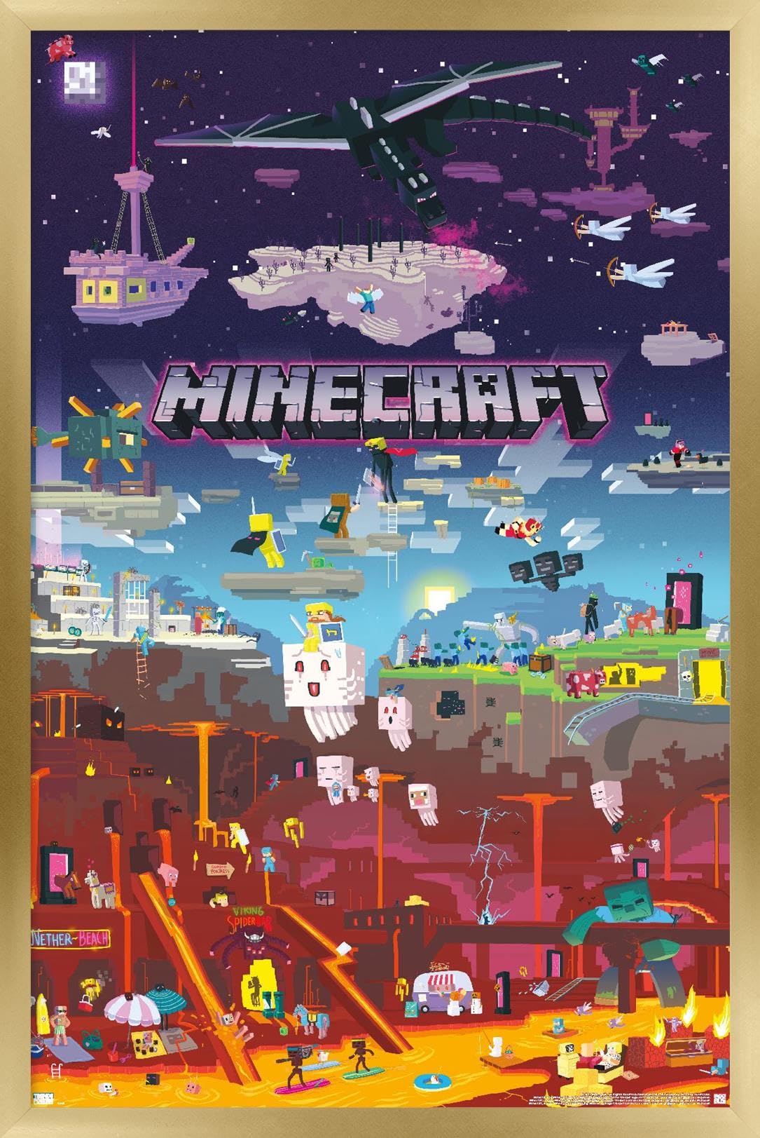 Trends International Minecraft - World Beyond Wall Poster, 14.725'' X 22.375'', Gold Framed Version