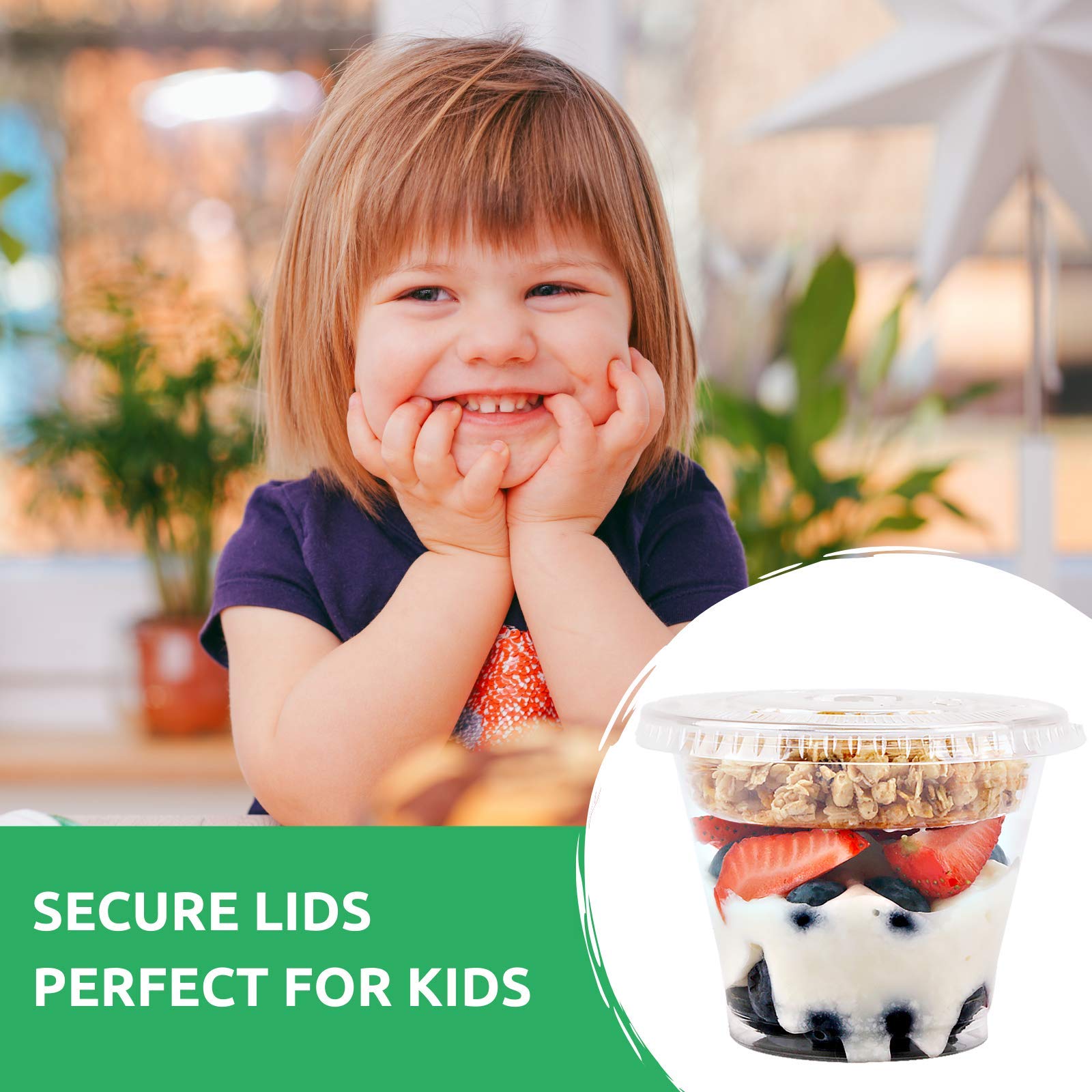 9 Oz Clear Plastic Parfait Cups With Insert 3.25Oz & Flat Lids No Hole - (50 Sets) Yogurt Fruit Parfait Cups For Kids, For Dips